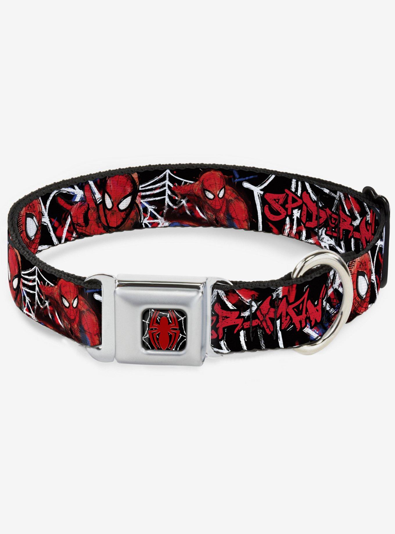Marvel Spider-Man Spider Web Sketch Seatbelt Buckle Dog Collar, BLACK, hi-res