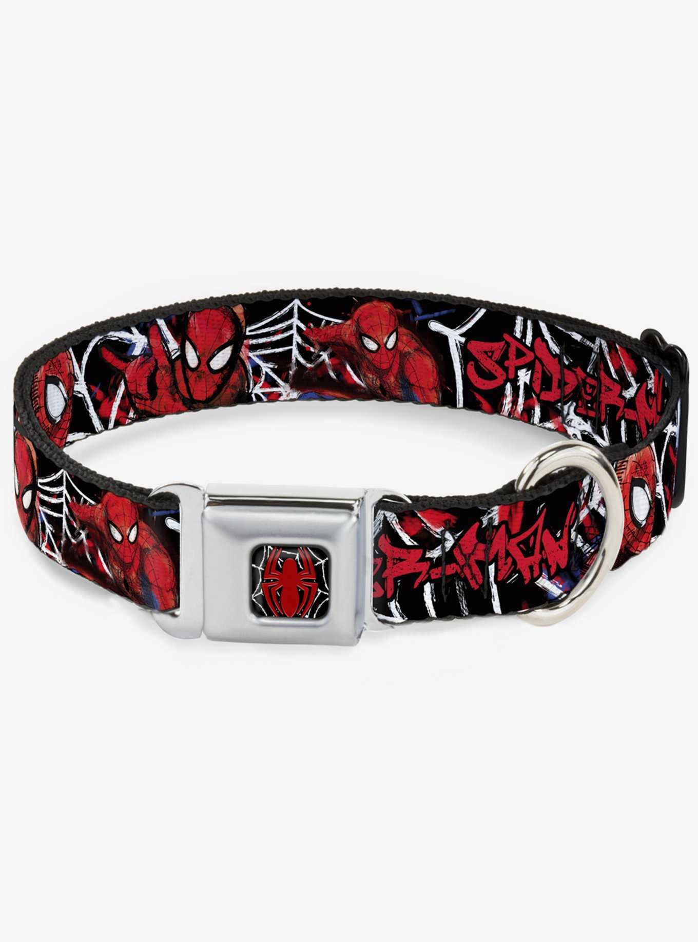 Marvel Spider-Man Spider Web Sketch Seatbelt Buckle Dog Collar, , hi-res
