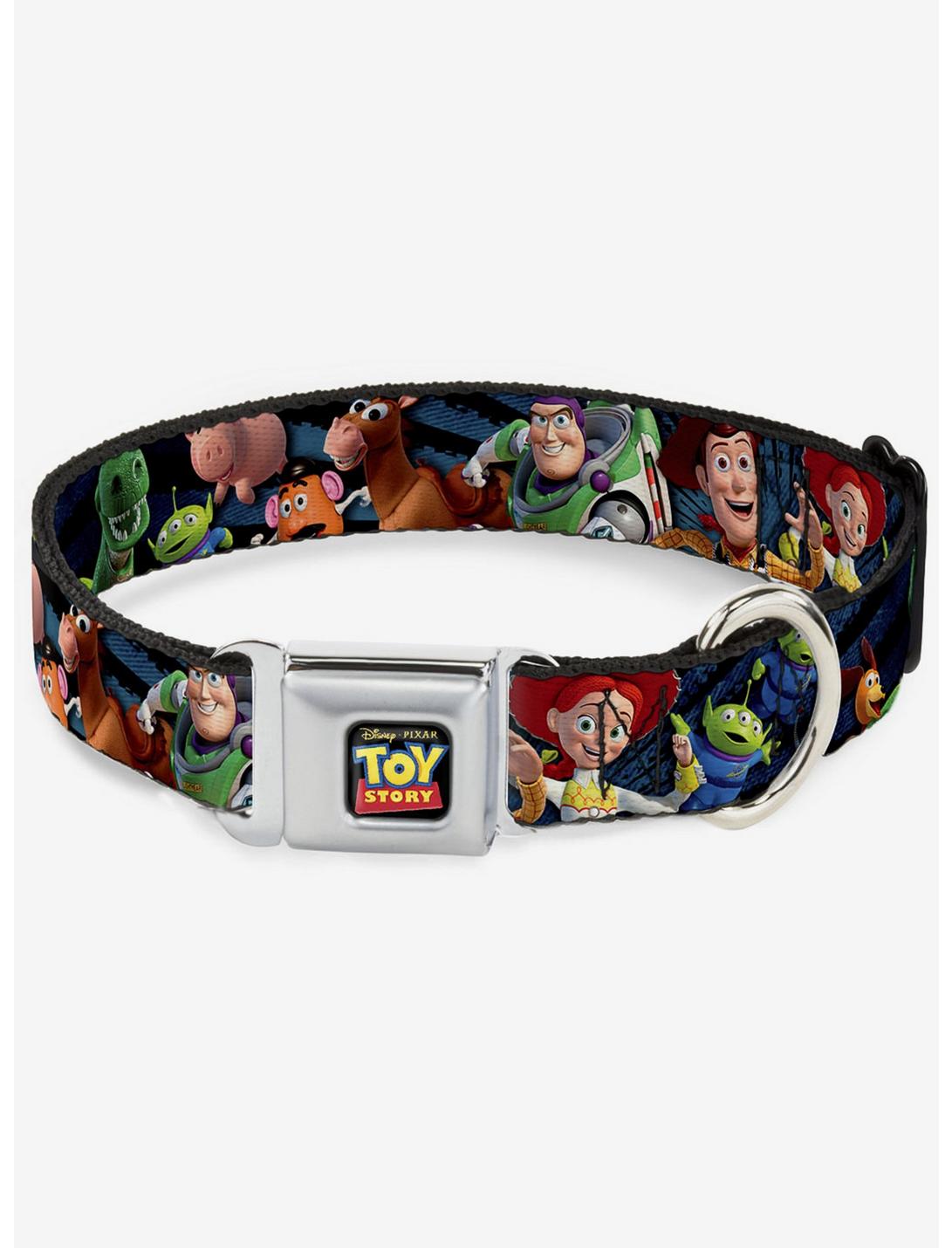 Disney Pixar Toy Story Characters Running Denim Rays Seatbelt Buckle Dog Collar, MULTI, hi-res