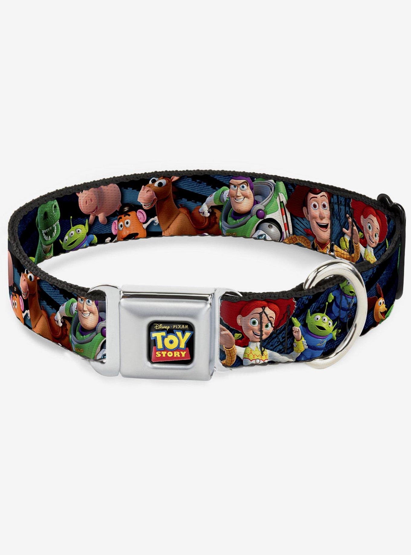 Disney Pixar Toy Story Characters Running Denim Rays Seatbelt Buckle Dog Collar, , hi-res