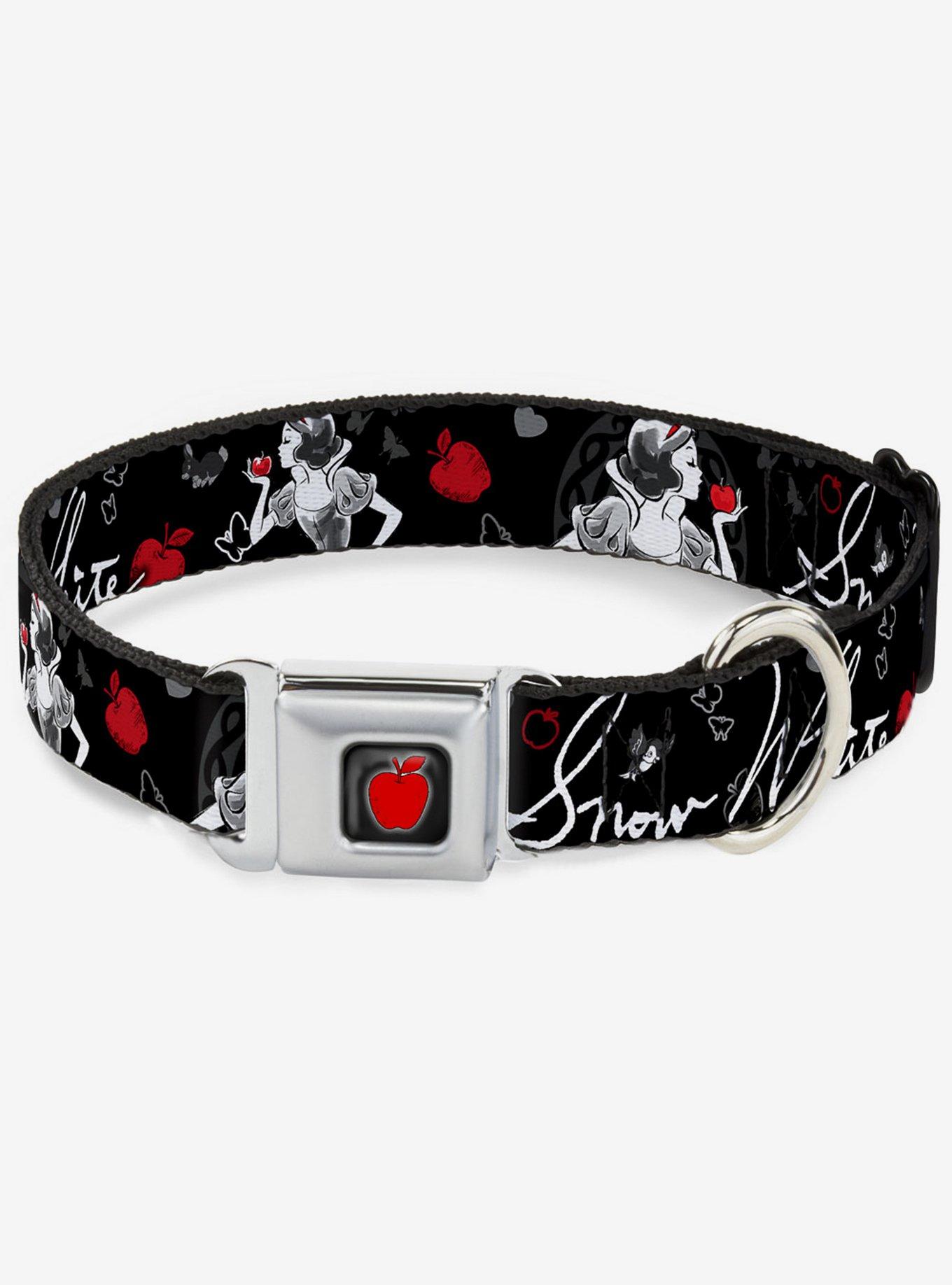 Disney Snow White And The Seven Dwarfs Apple Poses Butterflies Seatbelt Buckle Dog Collar, BLACK, hi-res