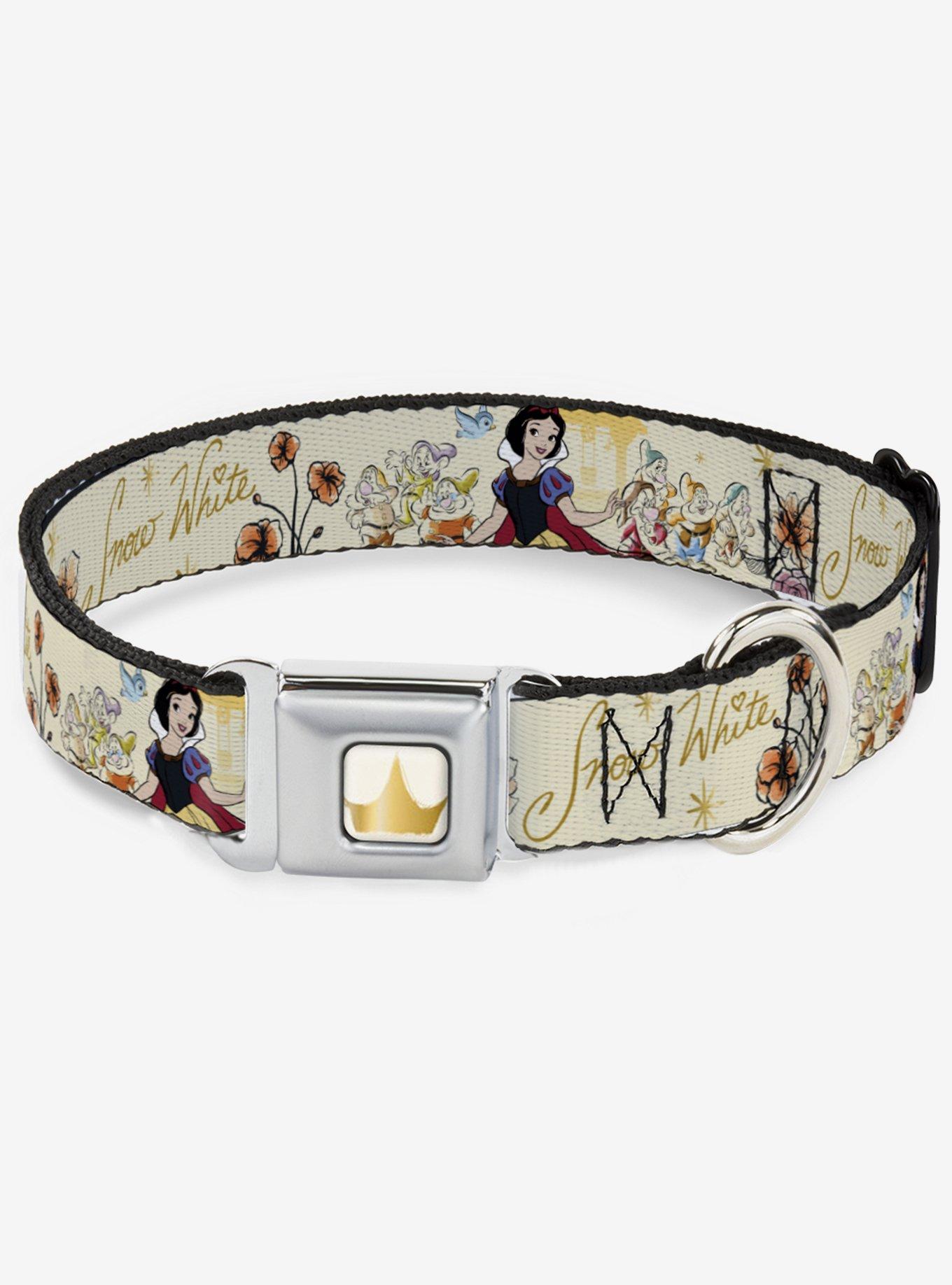 Disney Snow White And The Seven Dwarfs With Script And Flowers Seatbelt Buckle Dog Collar, , hi-res