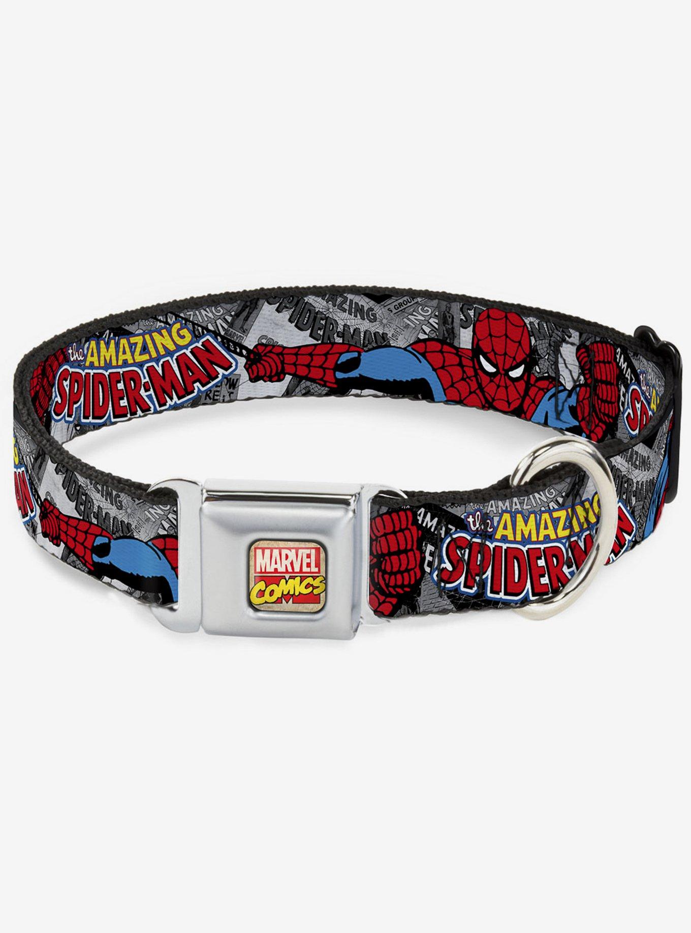 Marvel The Amazing Spider-Man Stacked Comic Books Action Poses Seatbelt Buckle Dog Collar, MULTI, hi-res