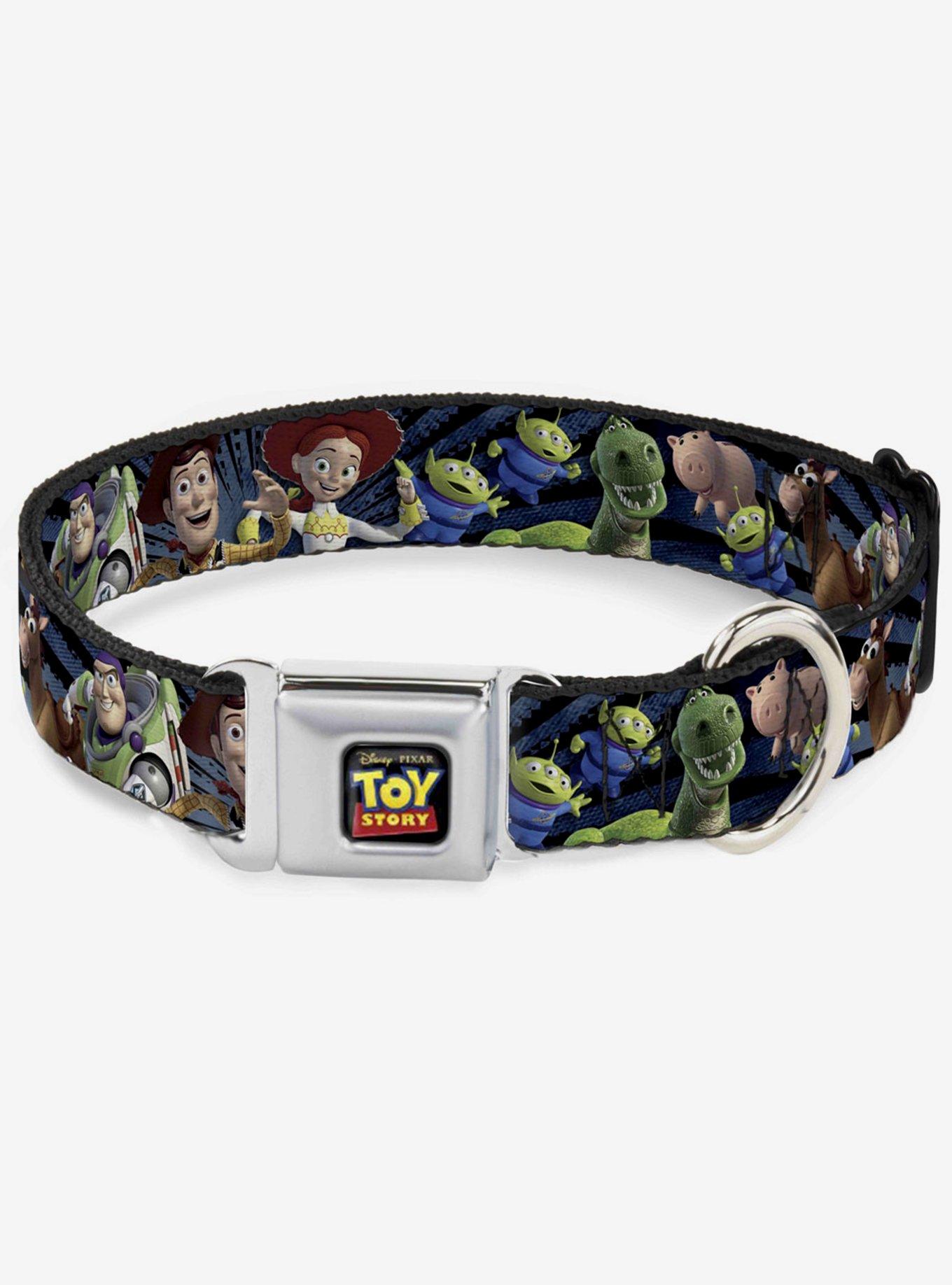 Disney Pixar Toy Story Characters Running 2 Denim Rays Seatbelt Buckle Dog Collar, , hi-res
