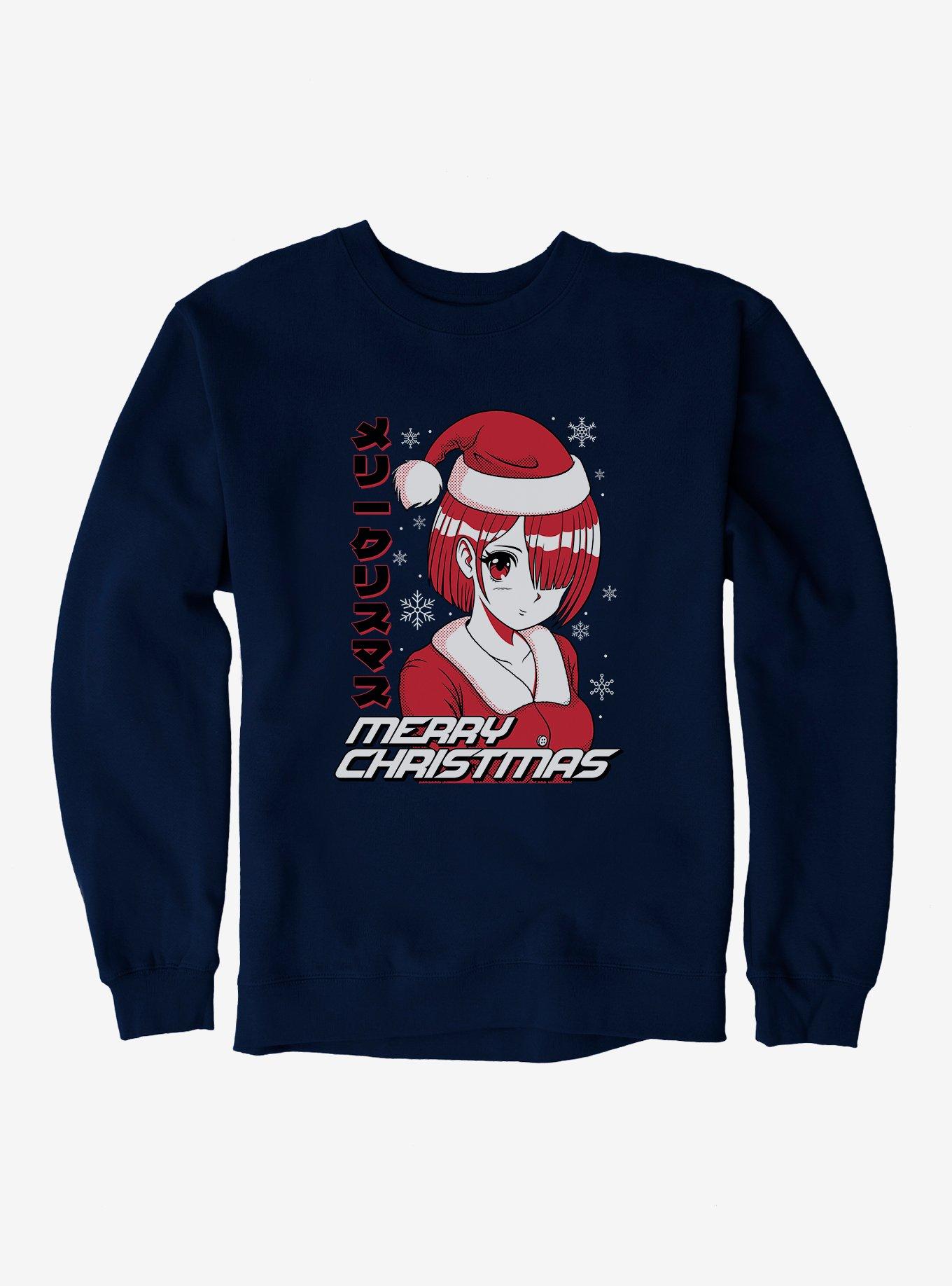 Christmas Anime Merry Christmas Sweatshirt, NAVY, hi-res