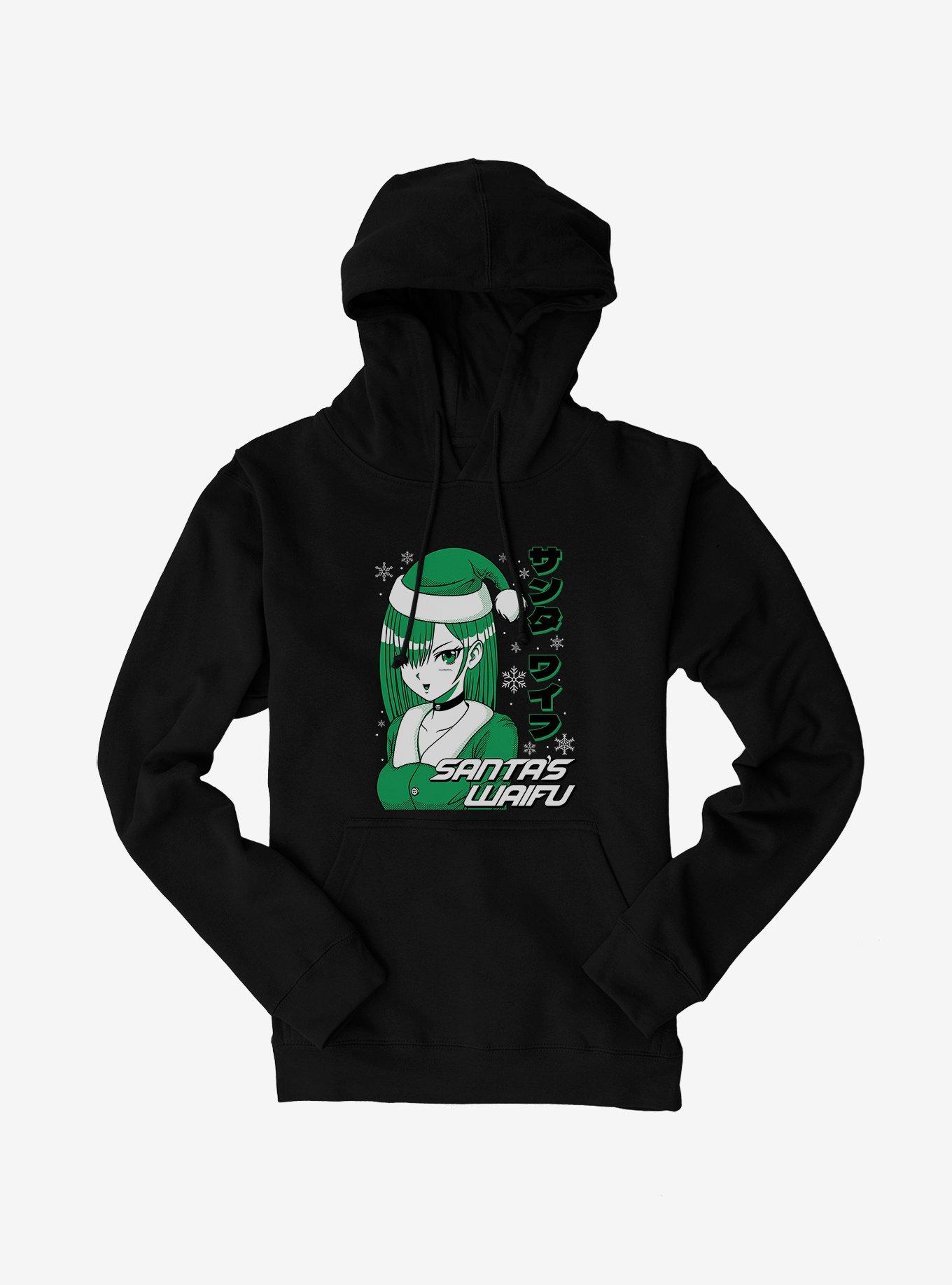 Christmas Anime Santa's Waifu Hoodie, BLACK, hi-res