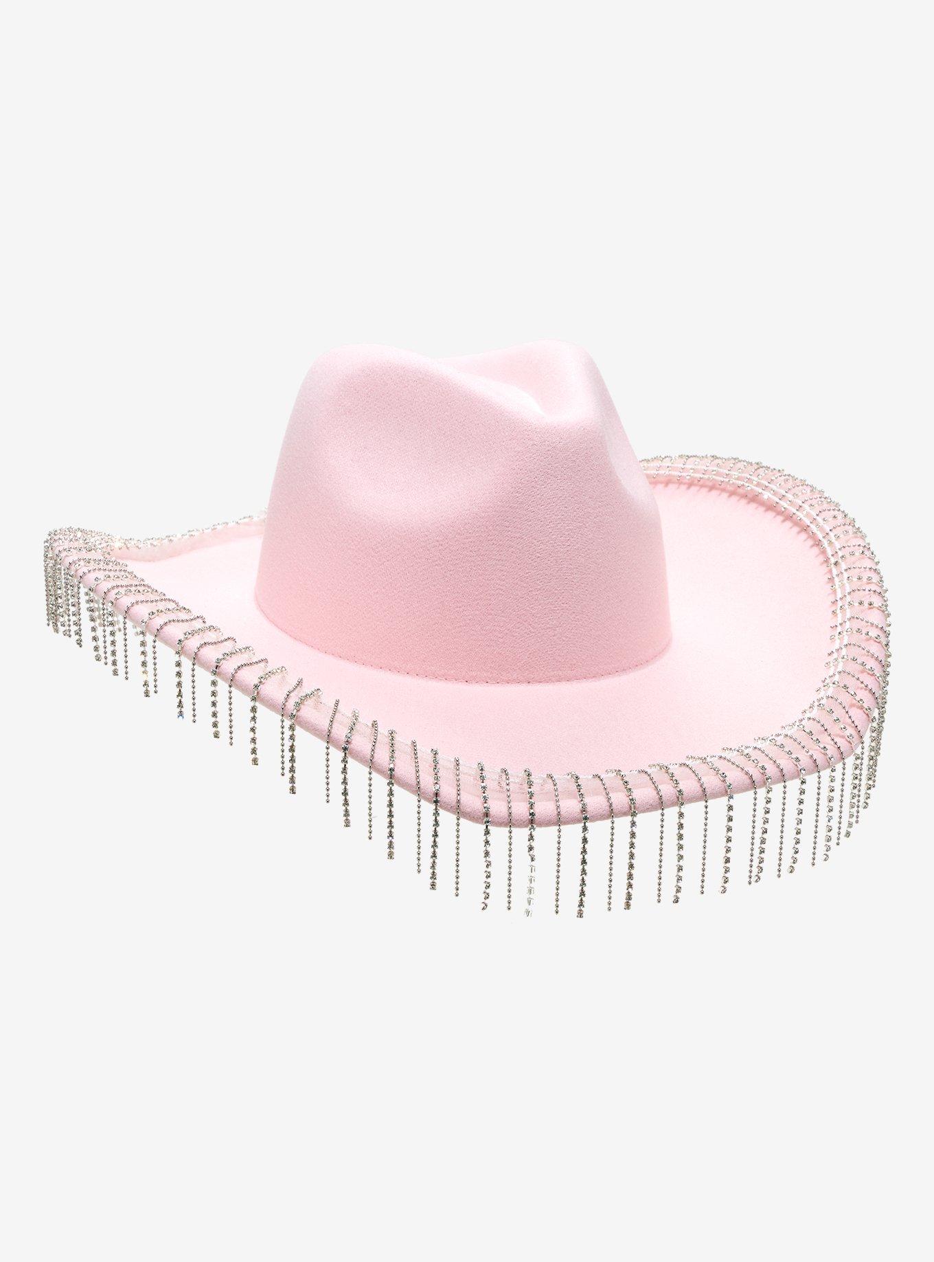 Pastel Pink Rhinestone Fringe Cowboy Hat, , hi-res
