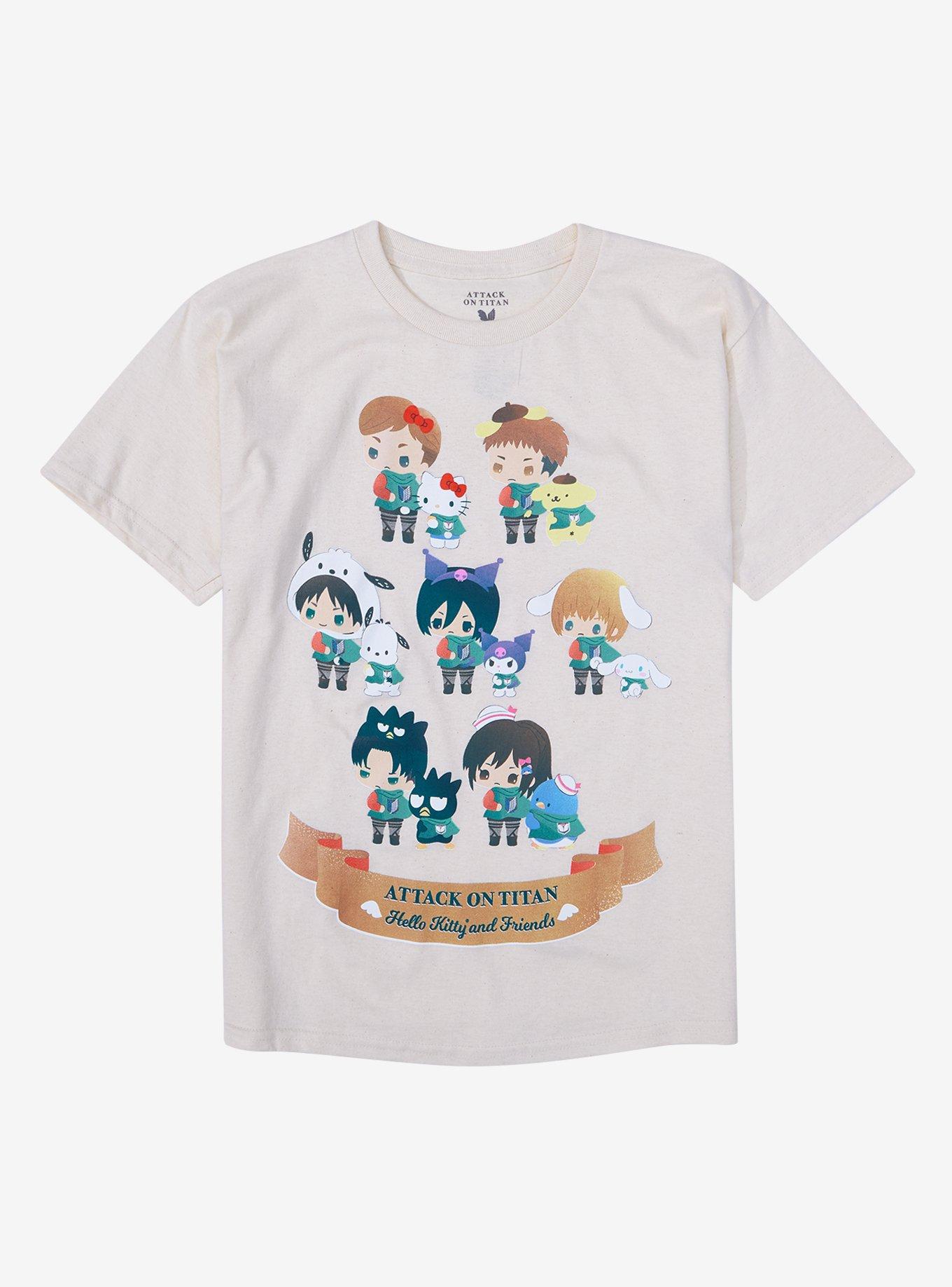 Attack On Titan X Hello Kitty And Friends Group Boyfriend Fit Girls T-Shirt, MULTI, hi-res