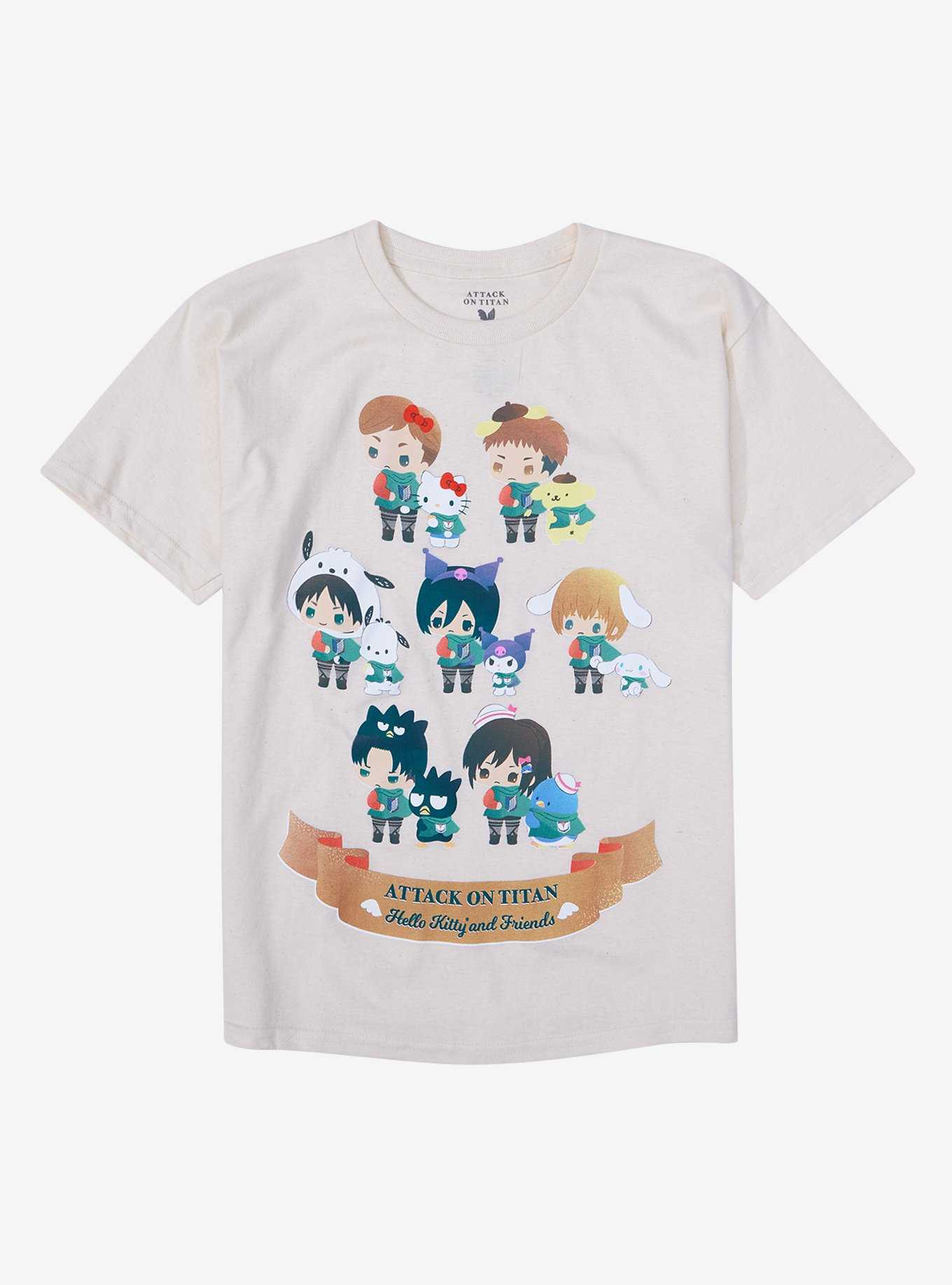 Attack On Titan X Hello Kitty And Friends Group Boyfriend Fit Girls T-Shirt, , hi-res