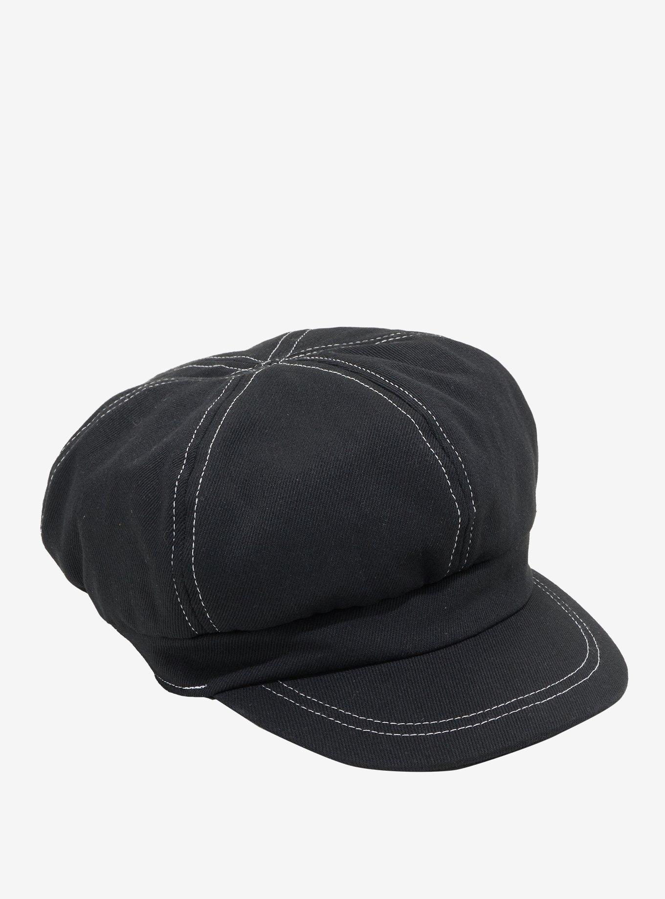 Black & White Contrast Stitch Cabbie Hat, , hi-res