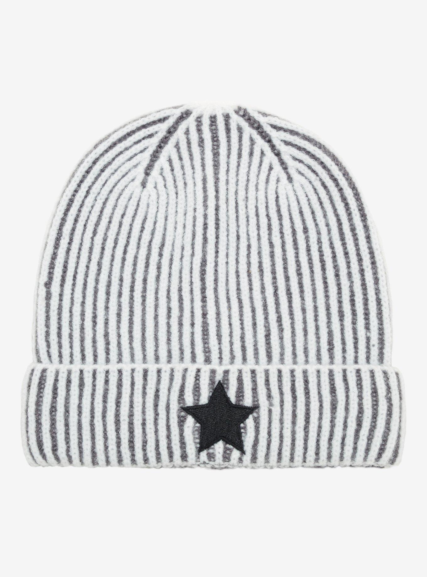 Black & White Stripe Star Beanie | Hot Topic