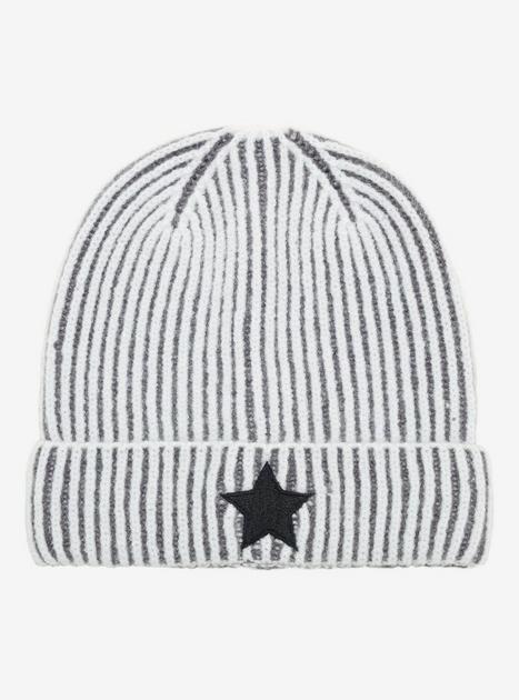 Black & White Stripe Star Beanie | Hot Topic