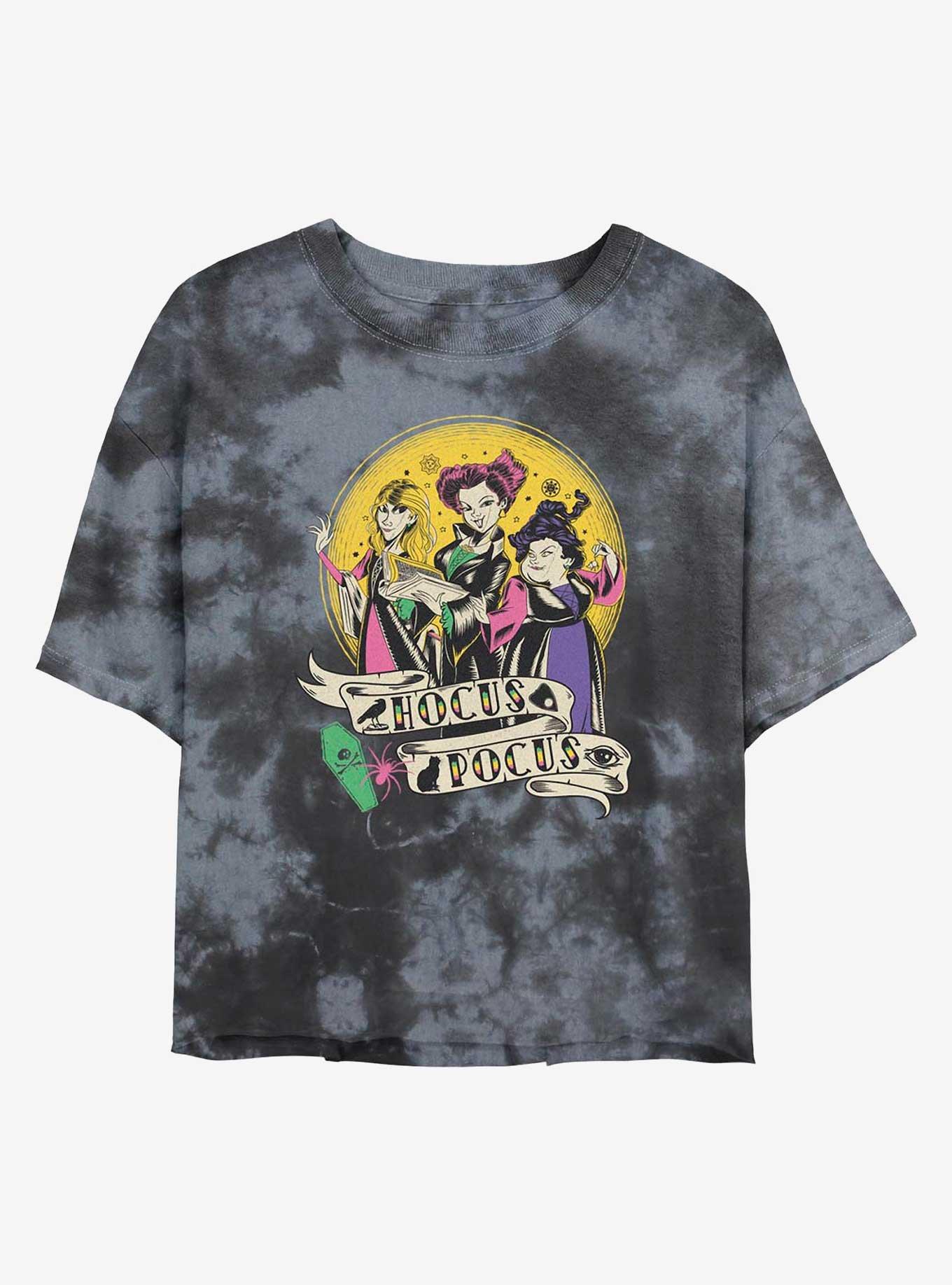 Disney Hocus Pocus Sanderson Sisters Badge TieDye Womens Crop TShirt