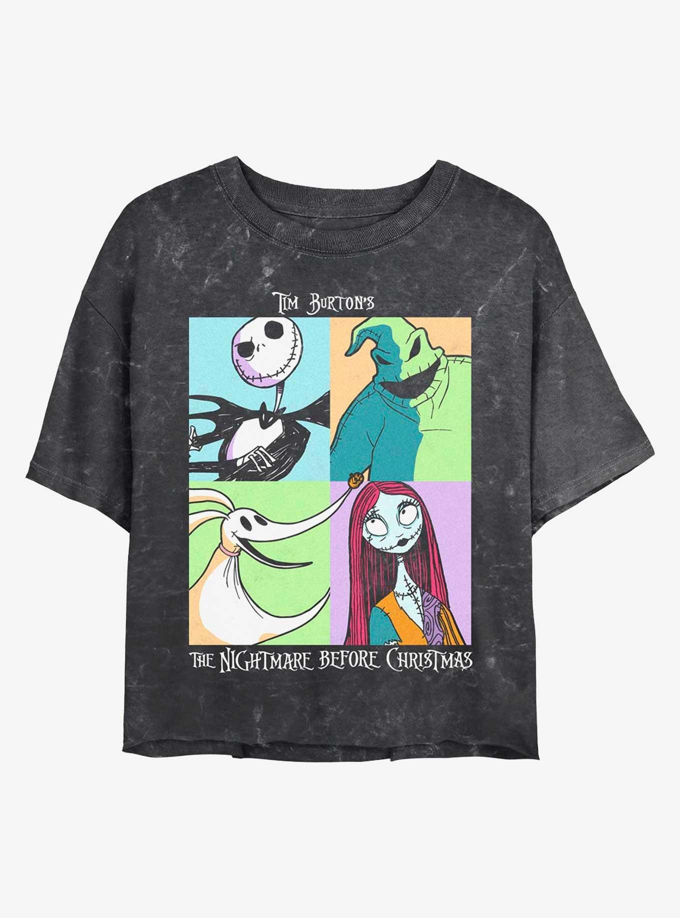 Disney The Nightmare Before Christmas Spooky Bunch Mineral Wash Womens Crop T-Shirt, BLACK, hi-res