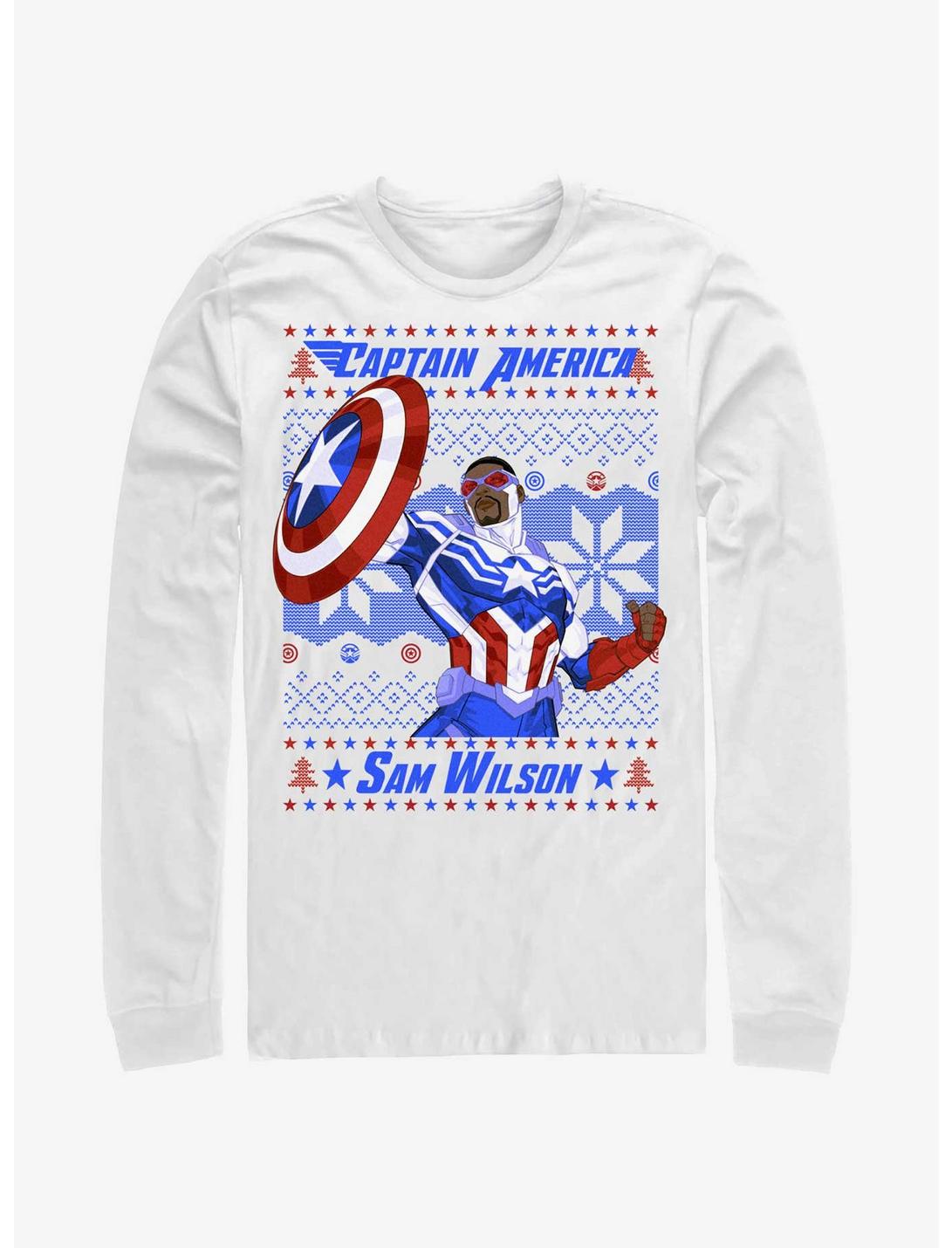 Marvel Captain America Sam Wilson Ugly Christmas Long-Sleeve T-Shirt, WHITE, hi-res