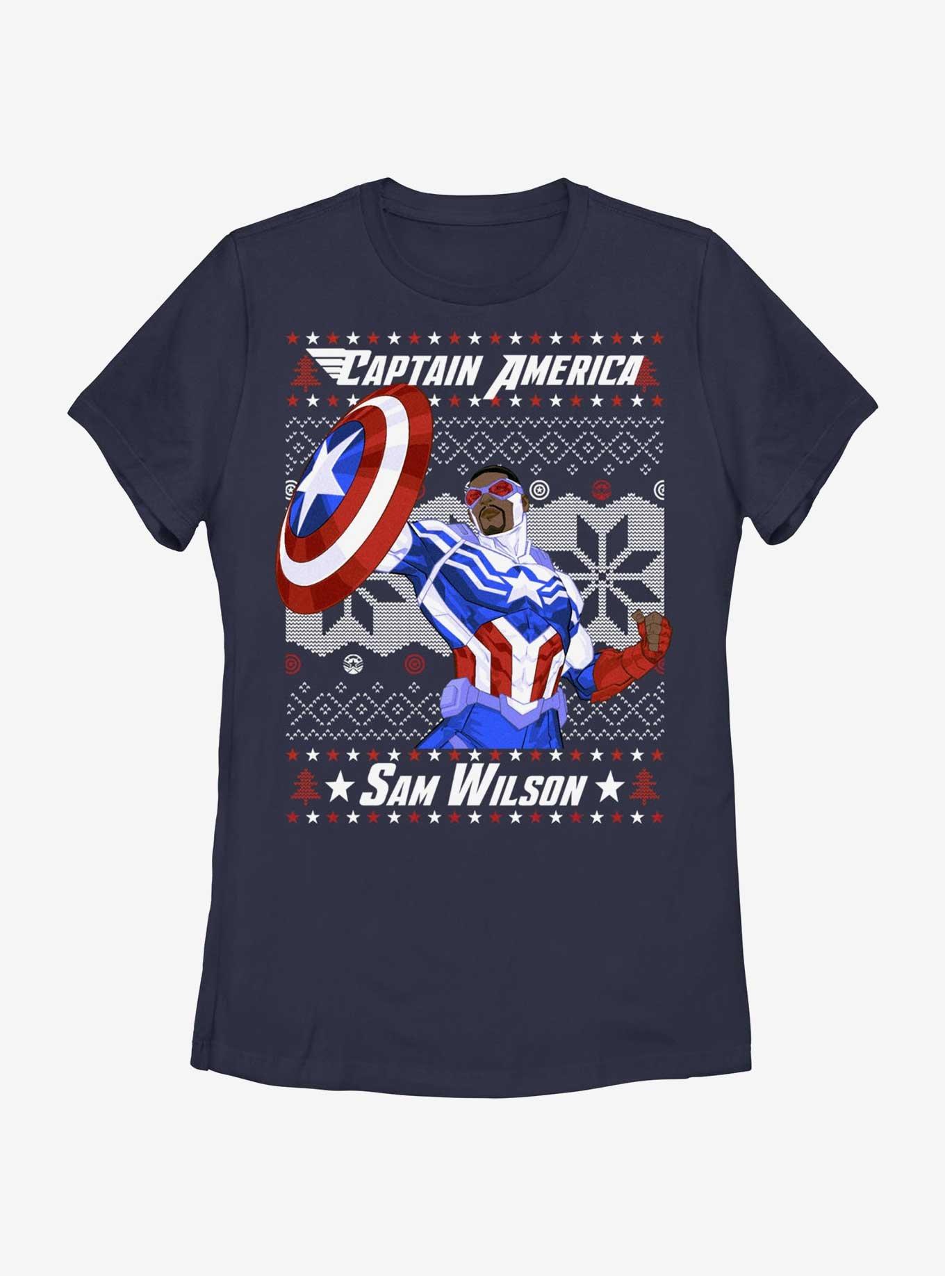 Marvel Captain America Sam Wilson Ugly Christmas Womens T-Shirt, , hi-res
