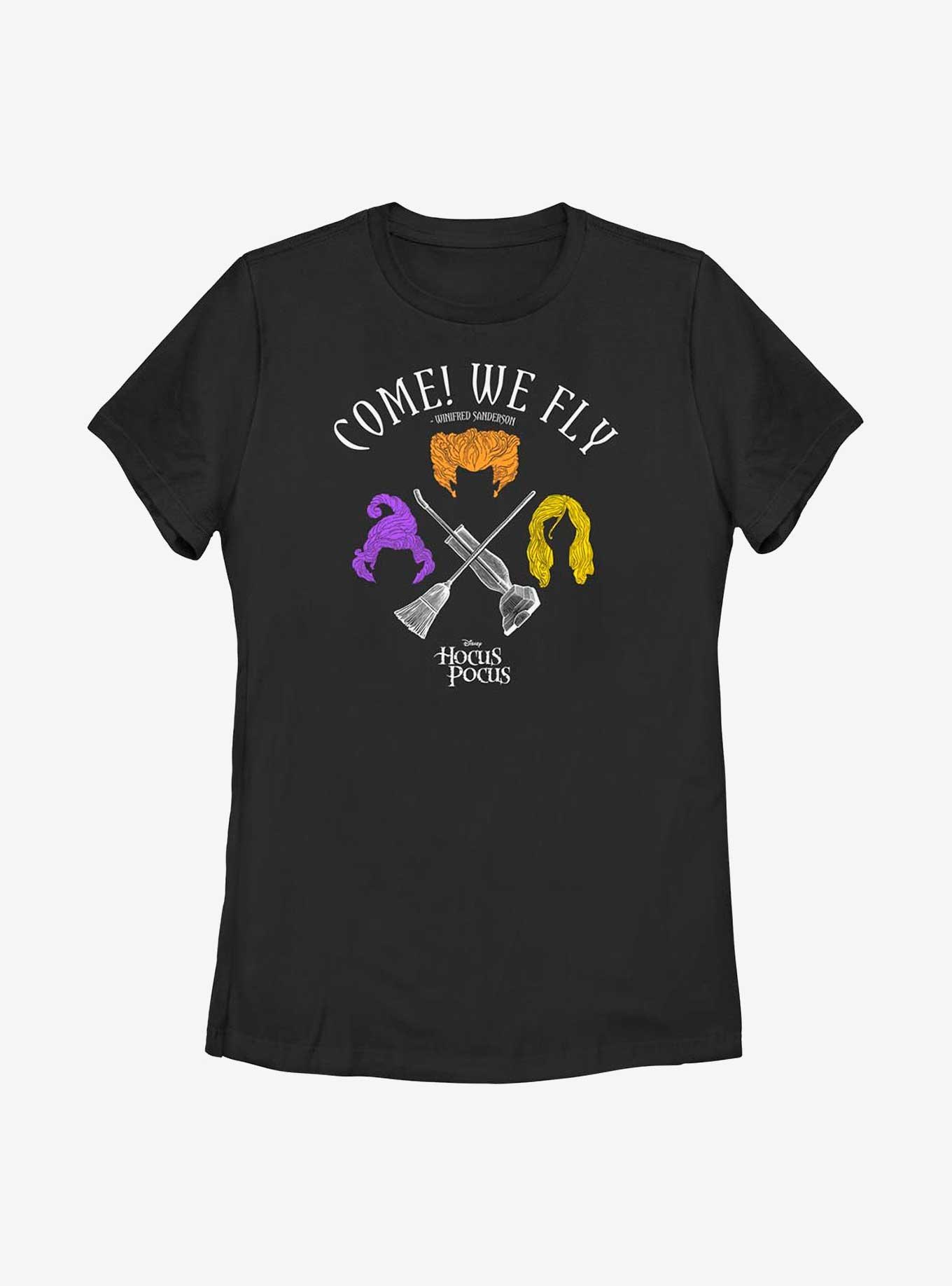 Disney Hocus Pocus We Fly Crossed Broom & Vaccum Womens T-Shirt, BLACK, hi-res