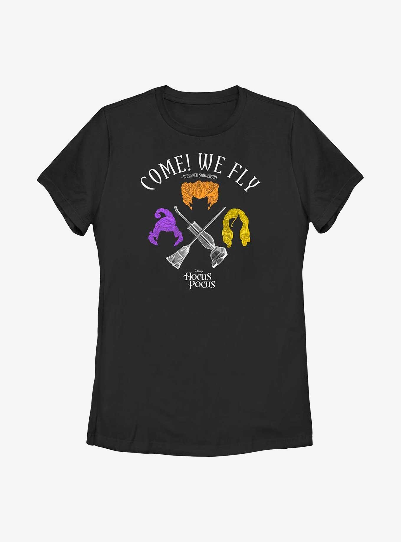 Disney Hocus Pocus We Fly Crossed Broom & Vaccum Womens T-Shirt 