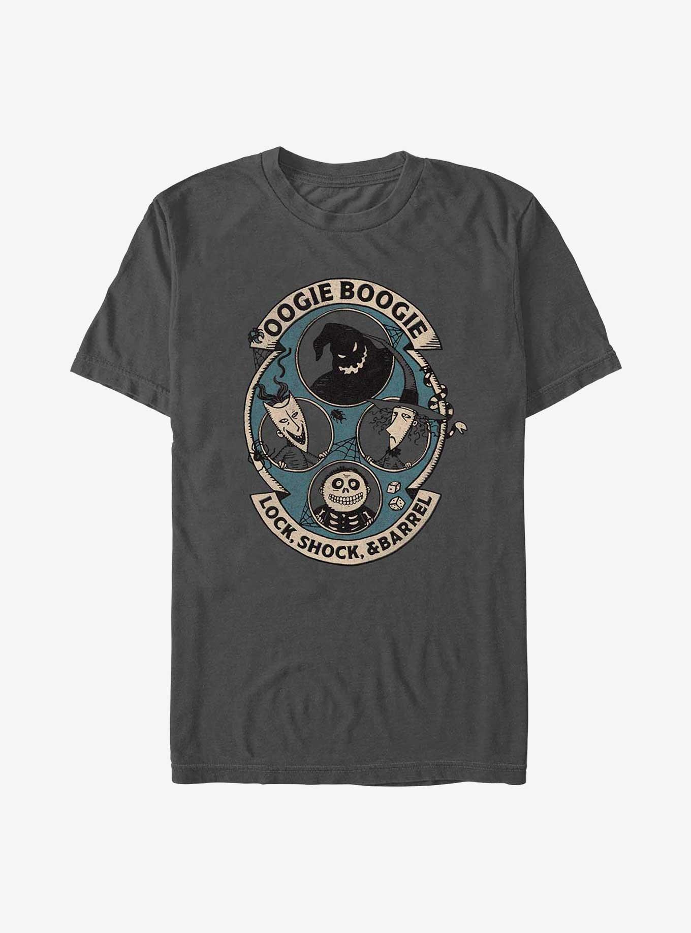 Disney The Nightmare Before Christmas Oogie Boogie and Lock, Shock, & Barrel T-Shirt, CHARCOAL, hi-res