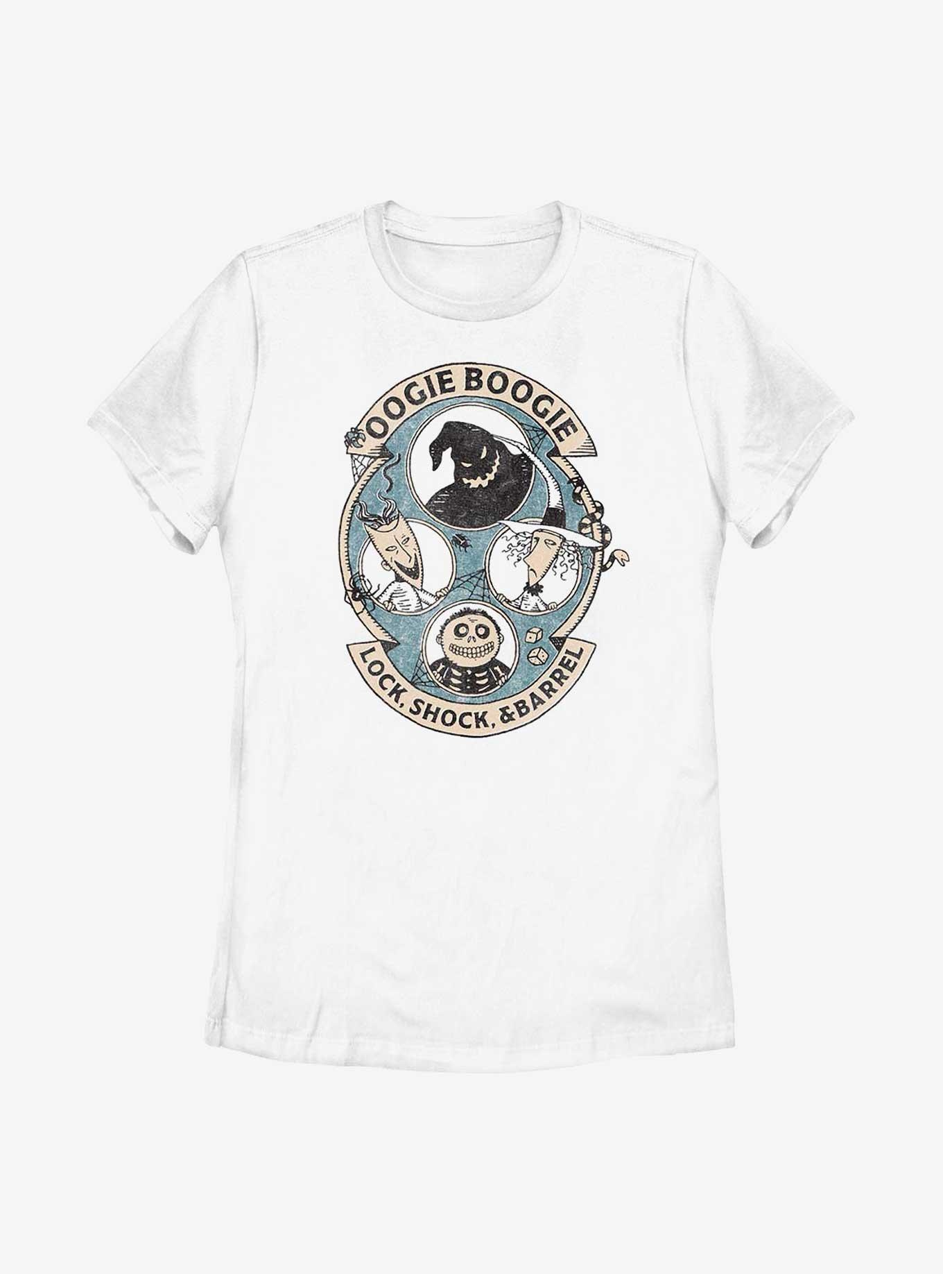 Disney The Nightmare Before Christmas Oogie Boogie and Lock, Shock, & Barrel Womens T-Shirt, WHITE, hi-res