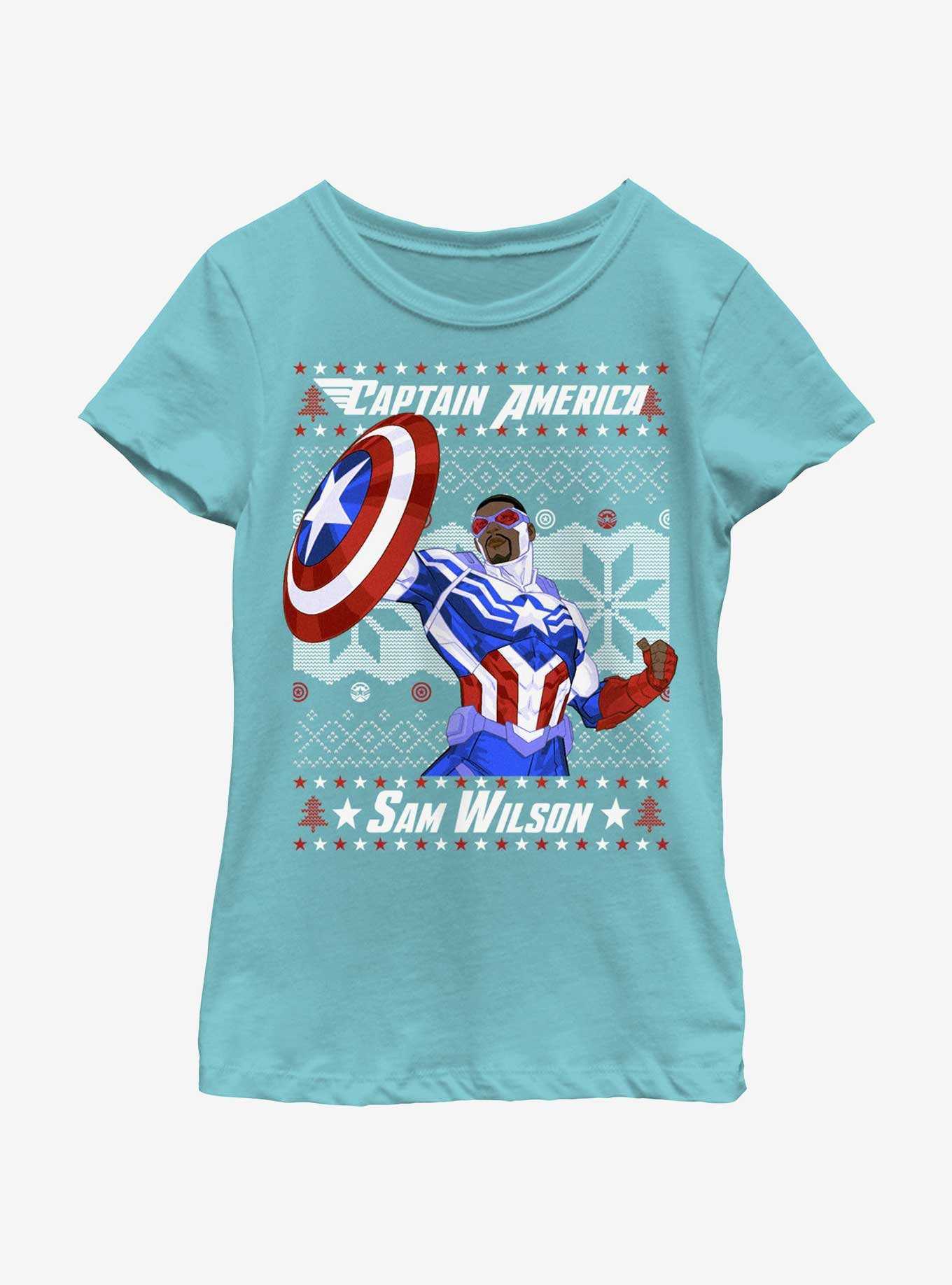Marvel Captain America Sam Wilson Ugly Christmas Youth Girls T-Shirt, , hi-res