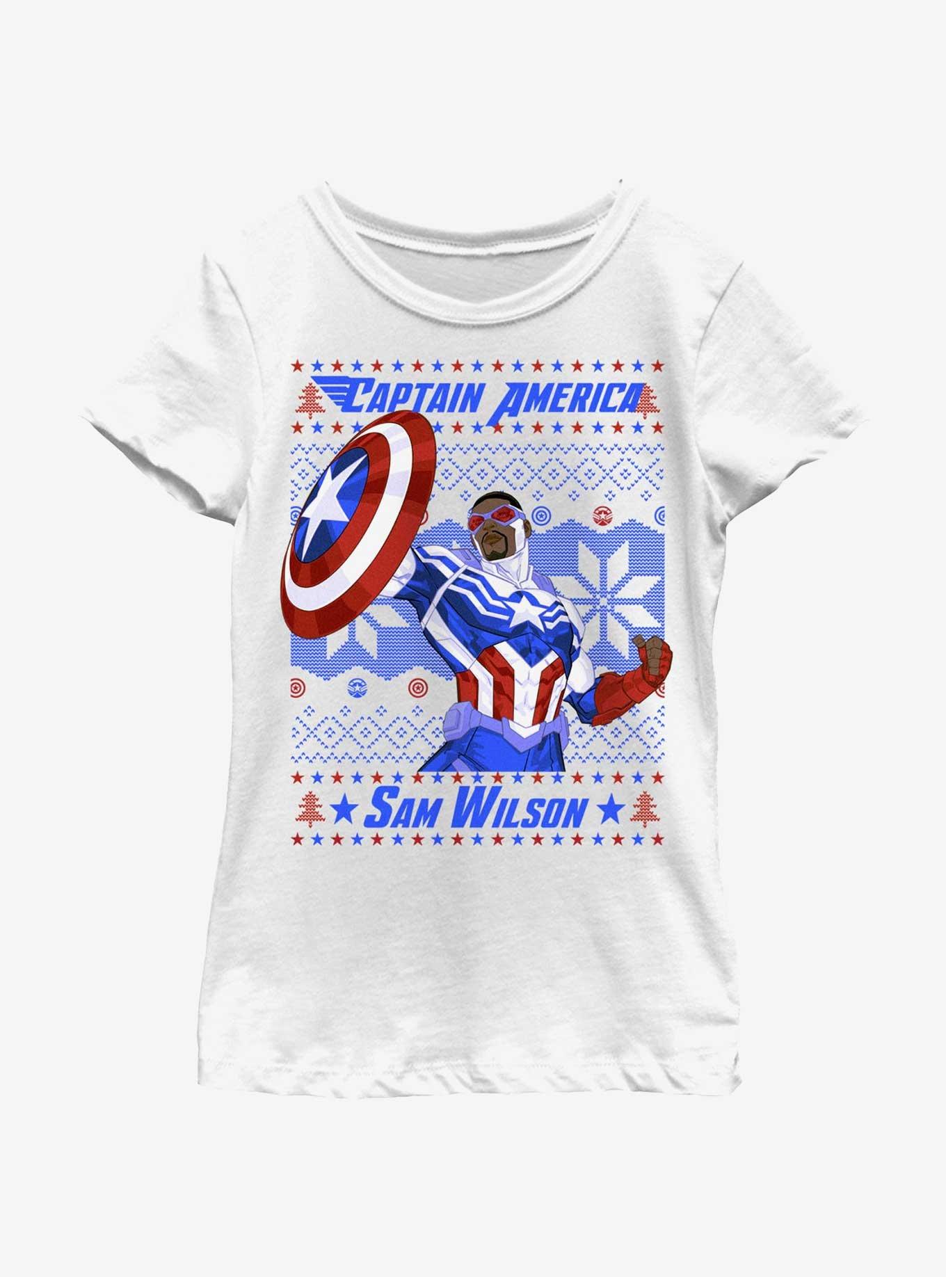 Marvel Captain America Sam Wilson Ugly Christmas Youth Girls T-Shirt, , hi-res