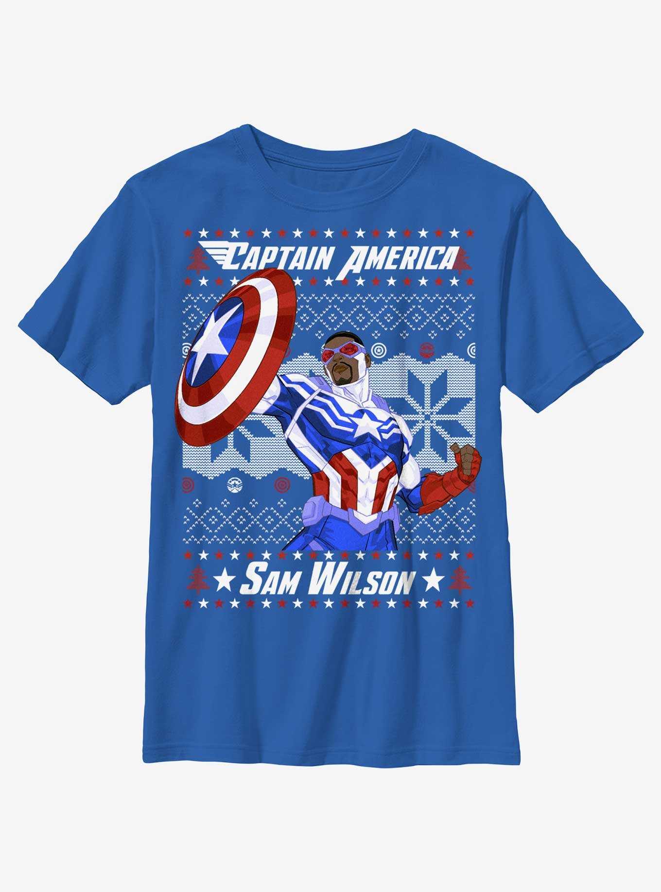 Marvel Captain America Sam Wilson Ugly Christmas Youth T-Shirt, , hi-res