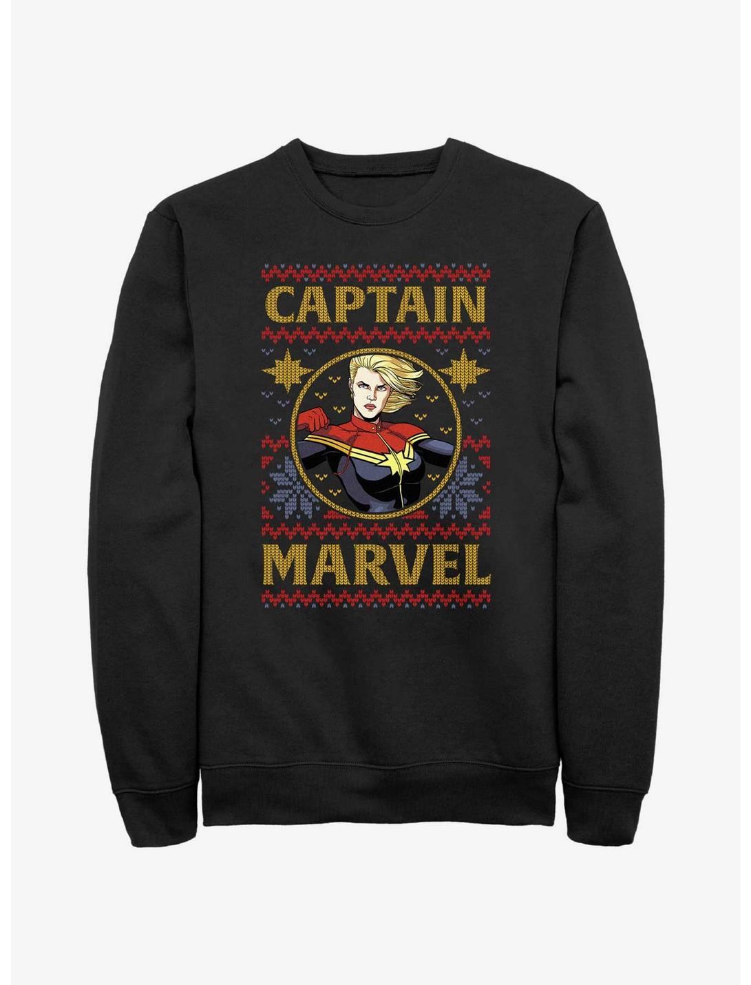 Marvel Captain Marvel Ugly Christmas Sweatshirt, BLACK, hi-res