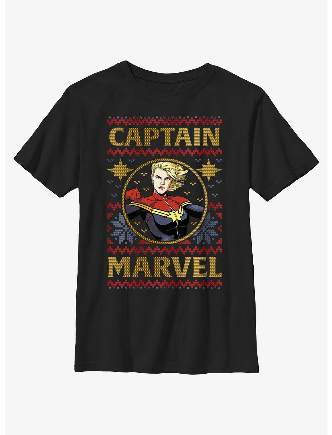 Marvel Captain Marvel Ugly Christmas Youth T-Shirt, BLACK, hi-res