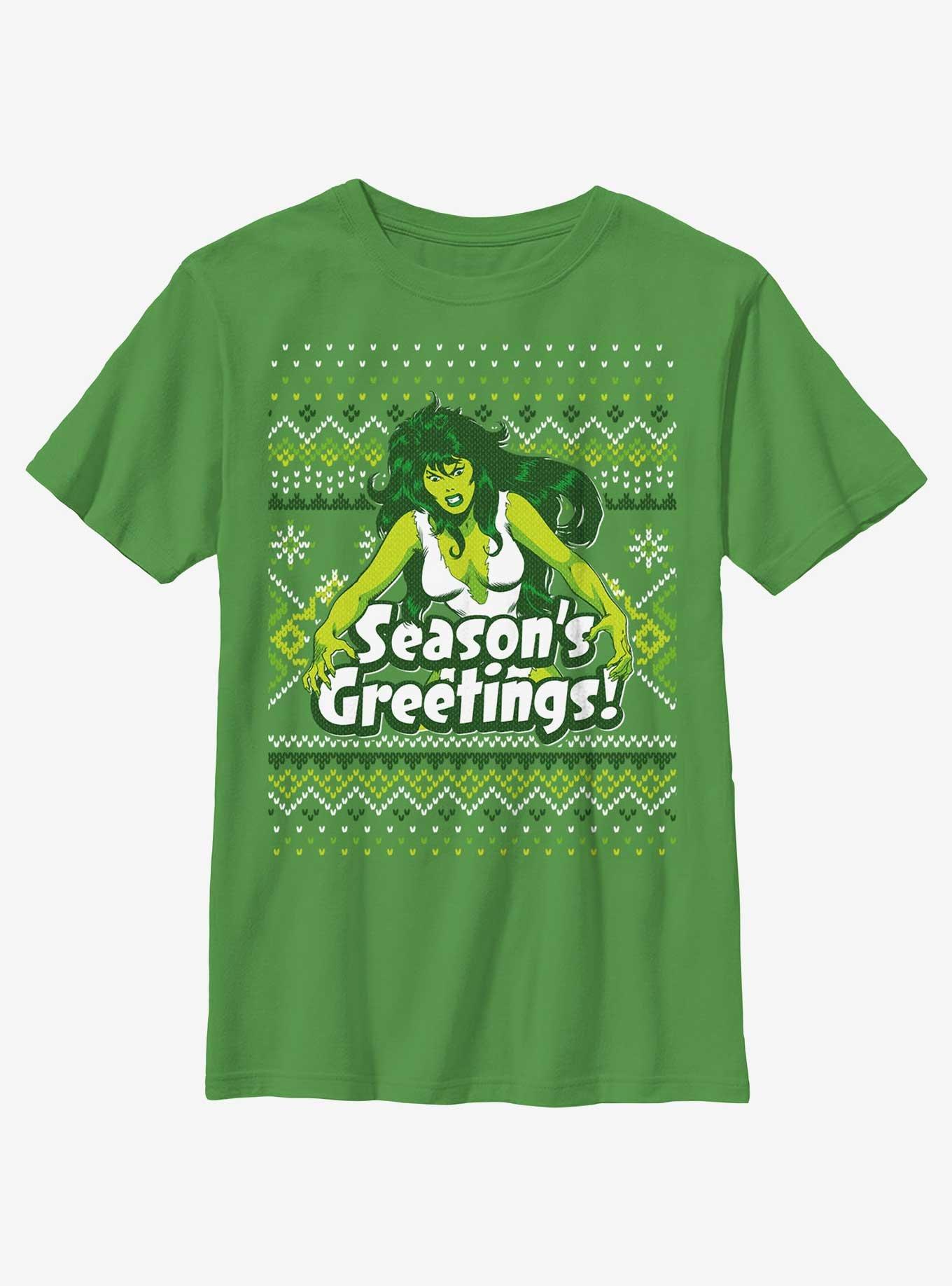 Marvel She-Hulk Season's Greetings Ugly Christmas Youth T-Shirt, , hi-res