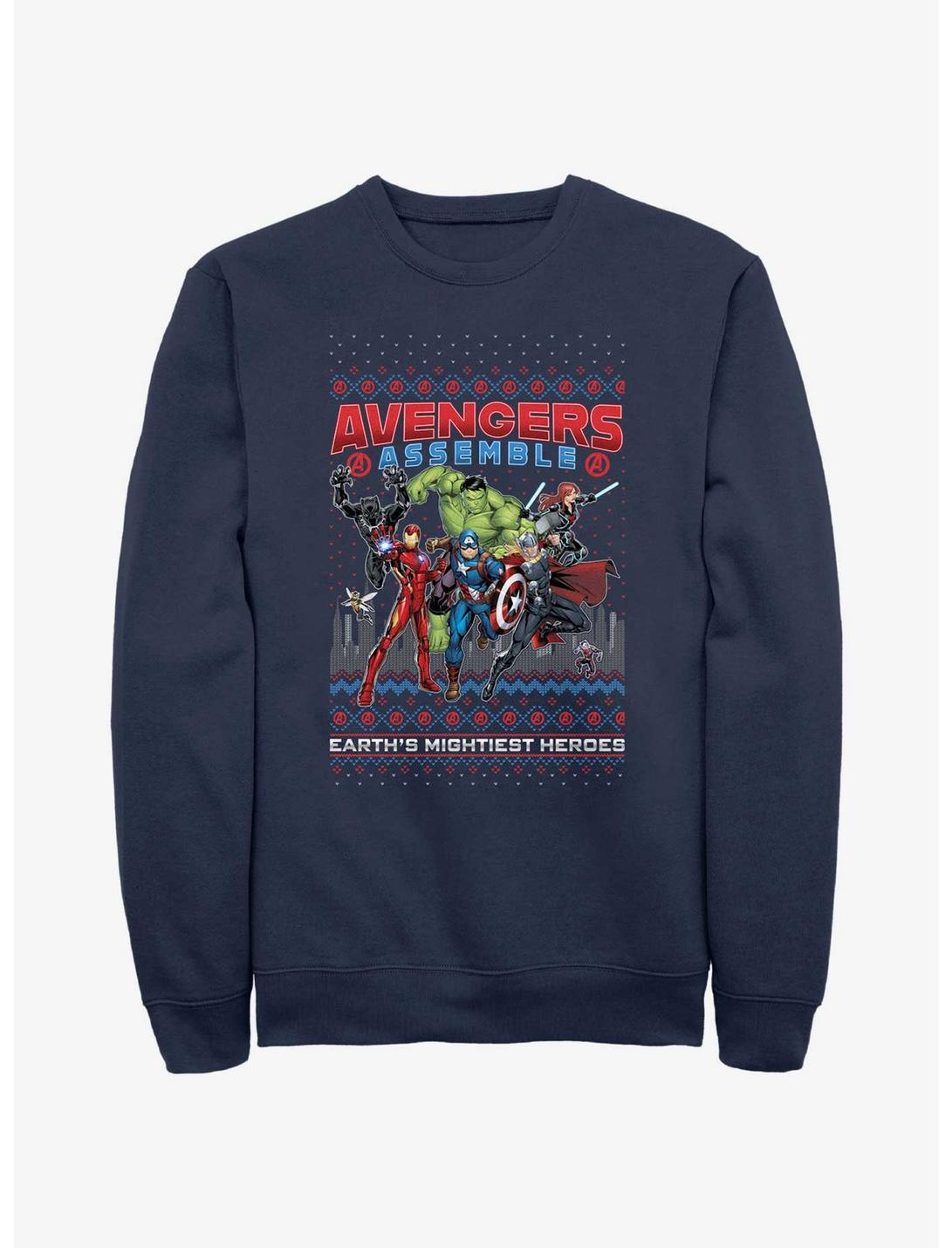 Marvel Avengers Assemble Ugly Christmas Sweatshirt, NAVY, hi-res