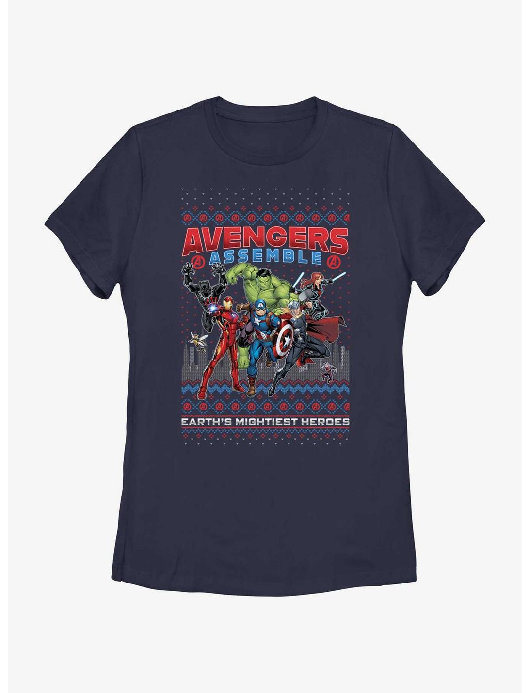Marvel Avengers Assemble Ugly Christmas Womens T-Shirt, NAVY, hi-res