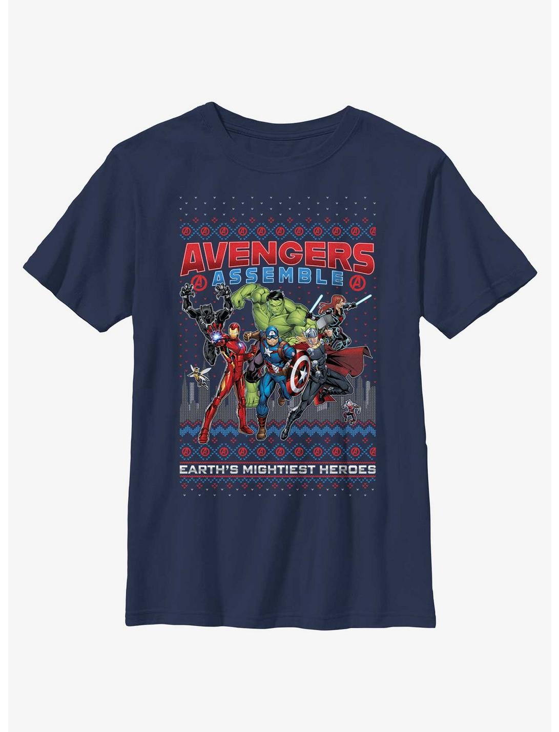 Marvel Avengers Assemble Ugly Christmas Youth T-Shirt, NAVY, hi-res