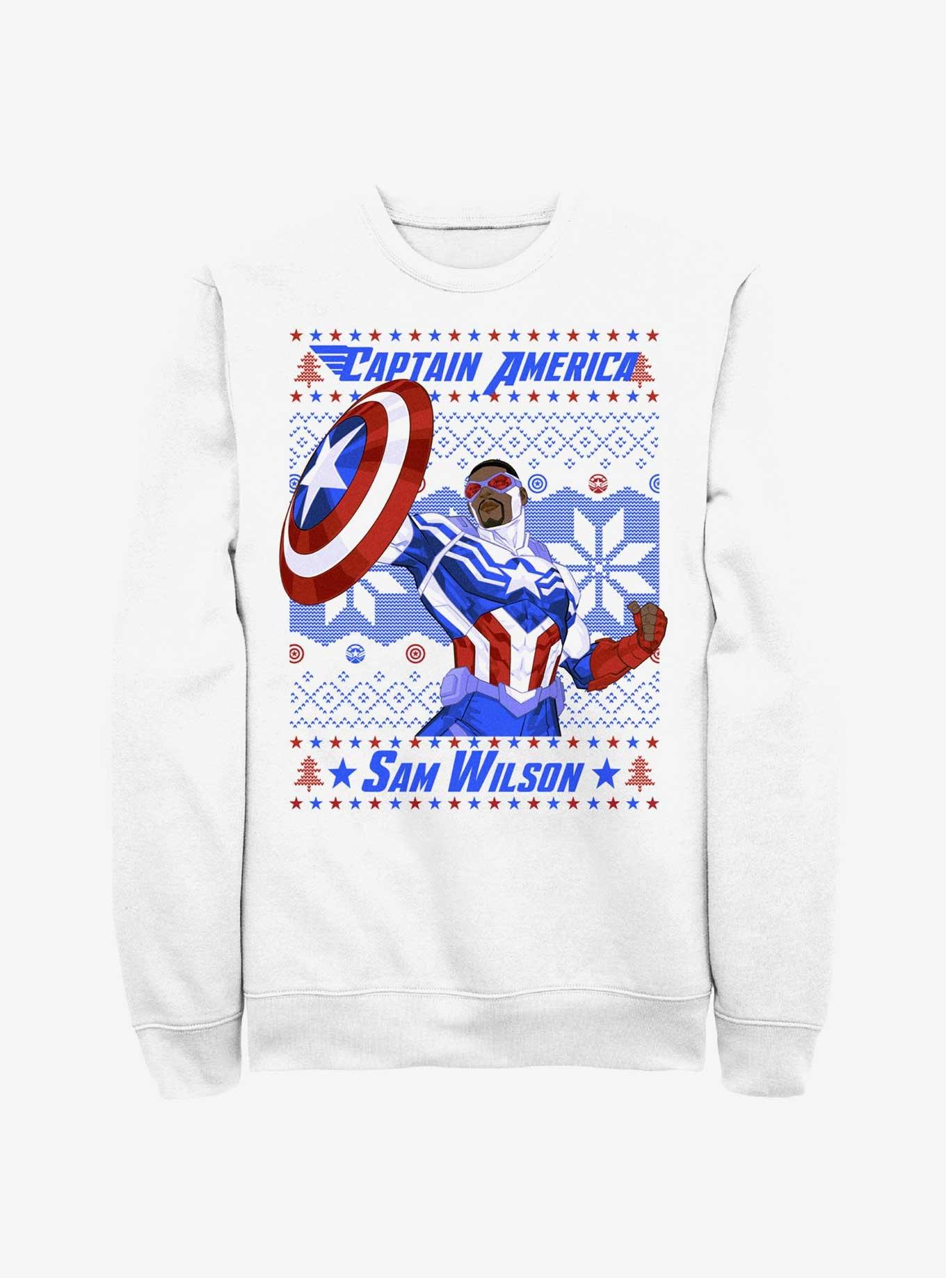 Marvel Captain America Sam Wilson Ugly Christmas Sweatshirt, WHITE, hi-res