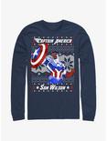 Marvel Captain America Sam Wilson Ugly Christmas Long-Sleeve T-Shirt, NAVY, hi-res