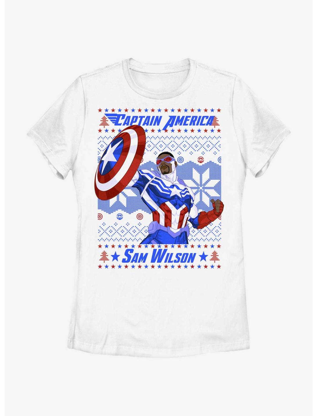 Marvel Captain America Sam Wilson Ugly Christmas Womens T-Shirt, WHITE, hi-res