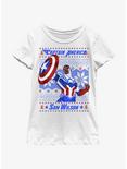 Marvel Captain America Sam Wilson Ugly Christmas Youth Girls T-Shirt, WHITE, hi-res