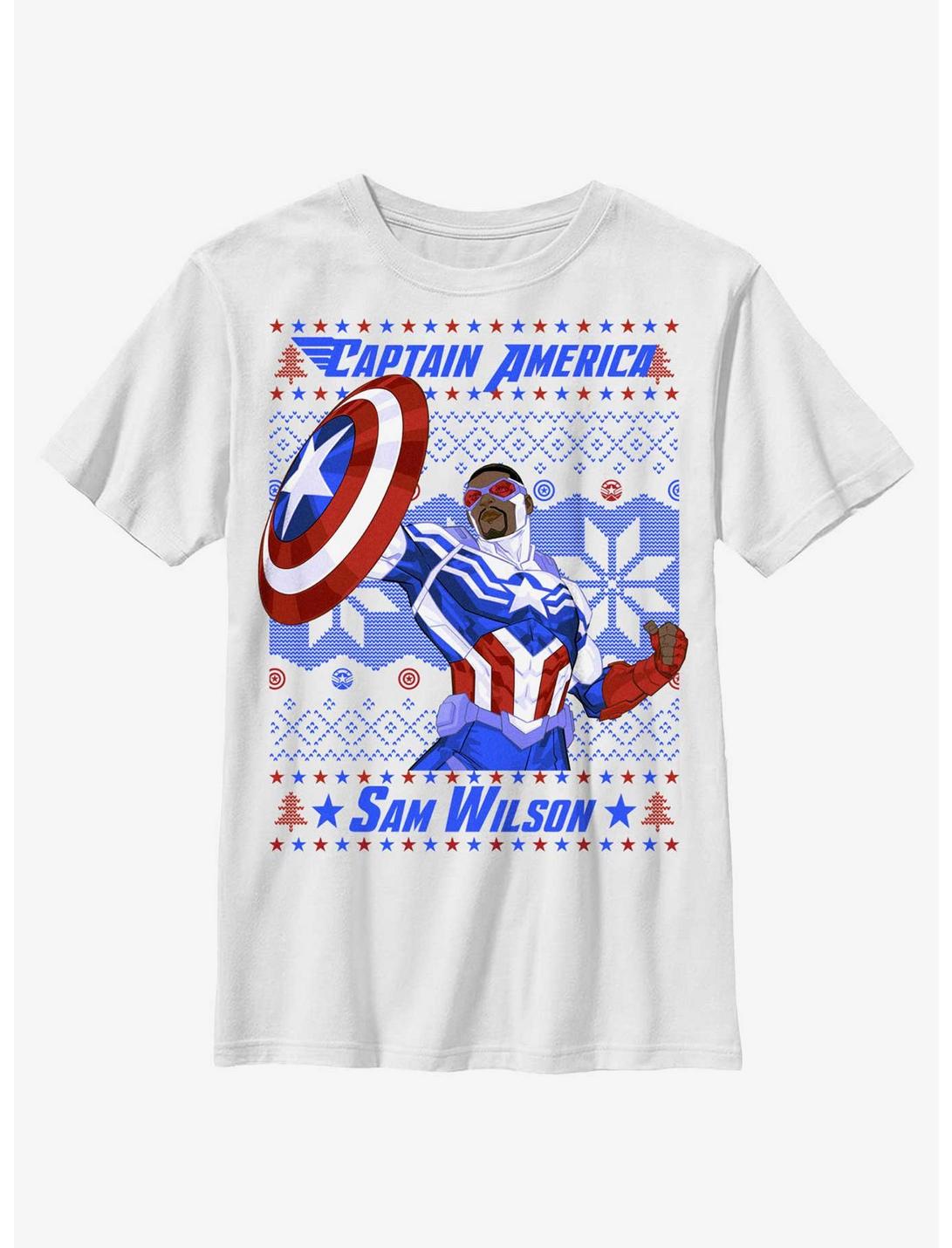 Marvel Captain America Sam Wilson Ugly Christmas Youth T-Shirt, WHITE, hi-res
