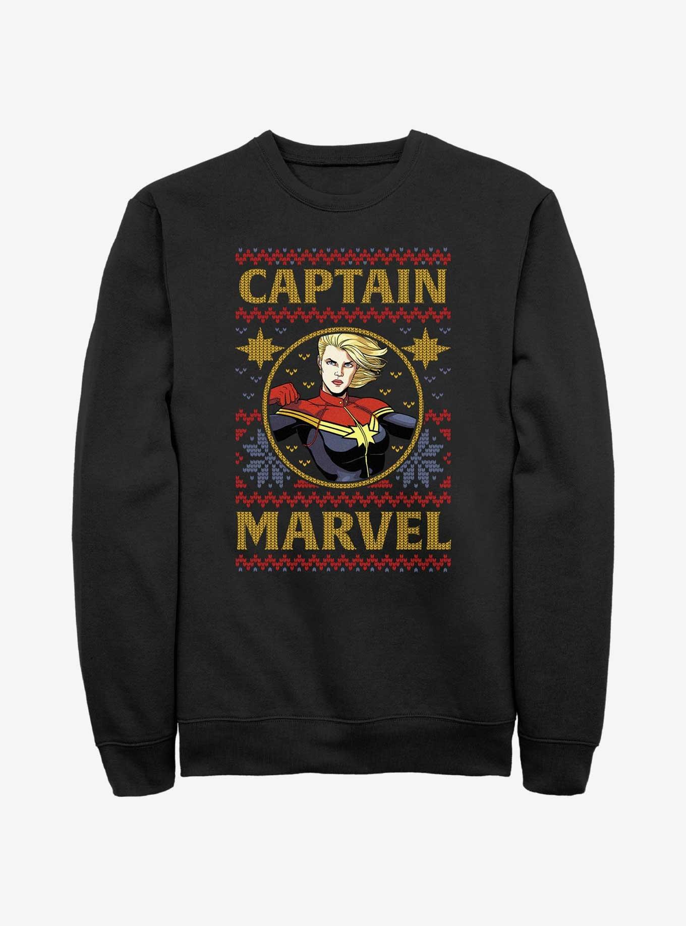 Marvel Captain Marvel Ugly Christmas Sweatshirt, BLACK, hi-res