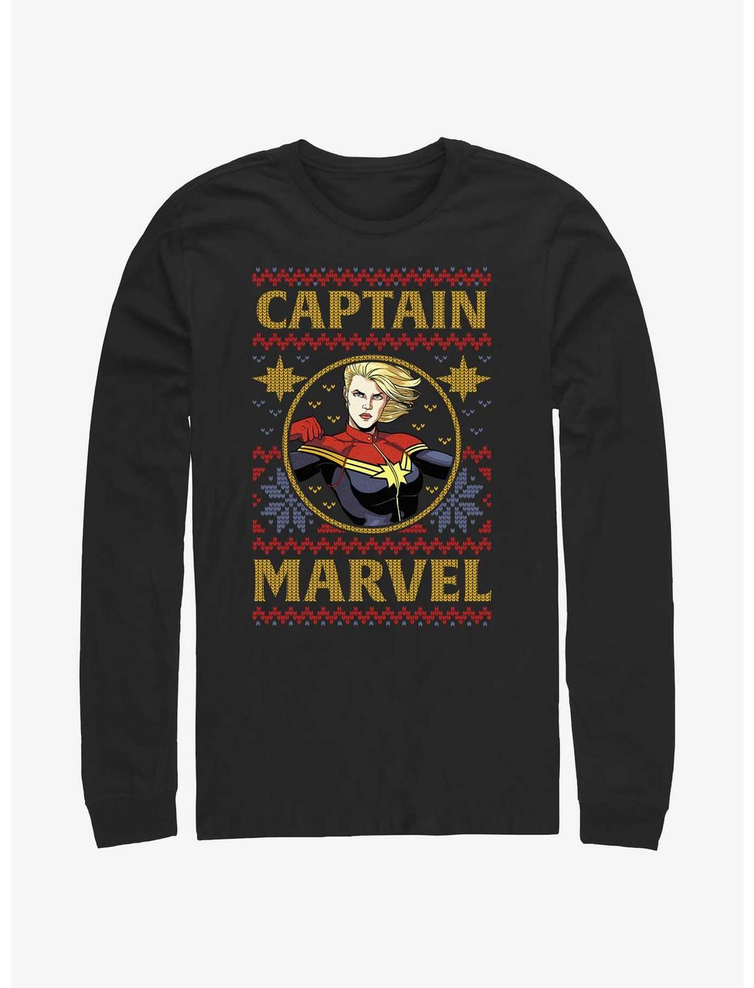 Marvel Captain Marvel Ugly Christmas Long-Sleeve T-Shirt, BLACK, hi-res