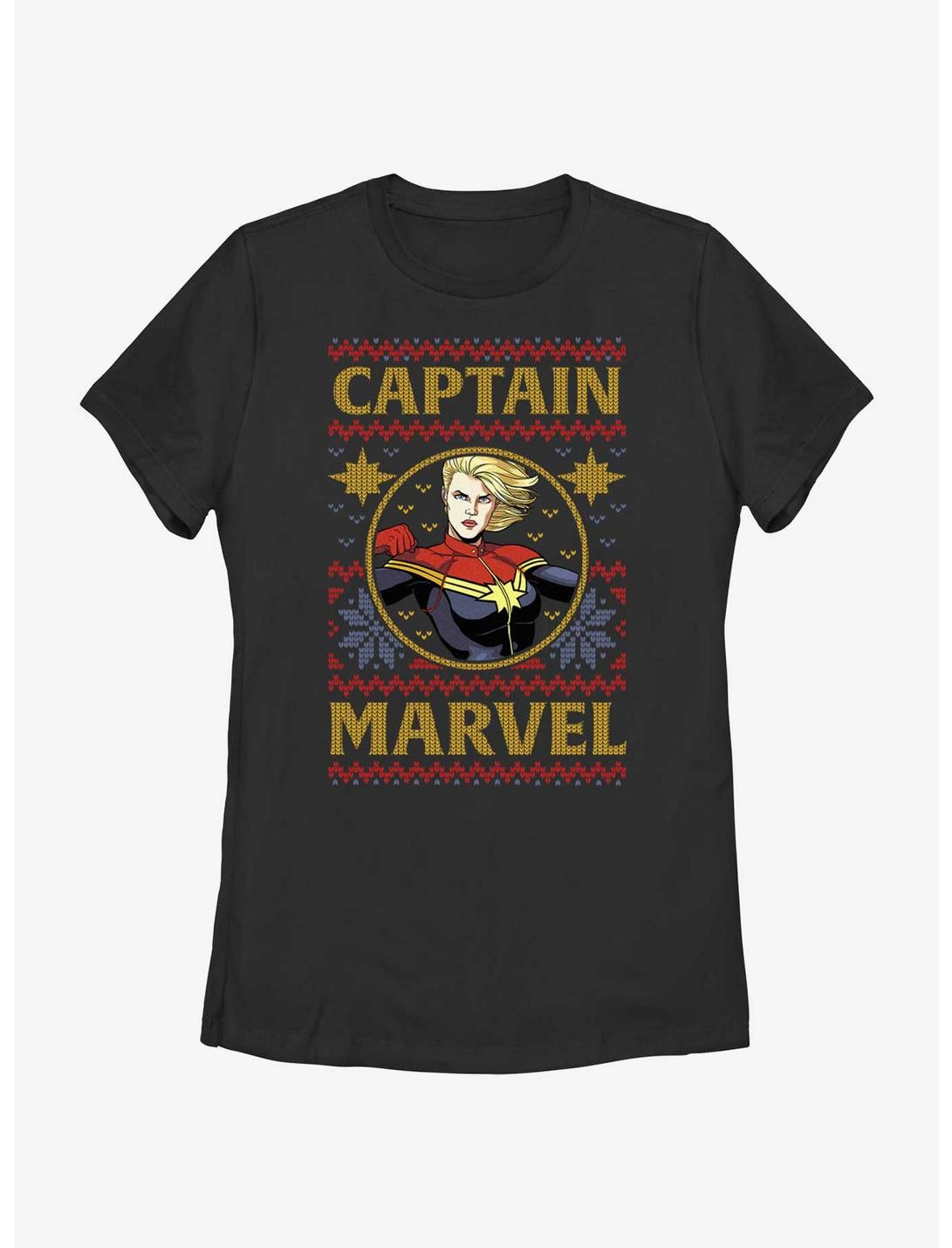 Marvel Captain Marvel Ugly Christmas Womens T-Shirt, BLACK, hi-res