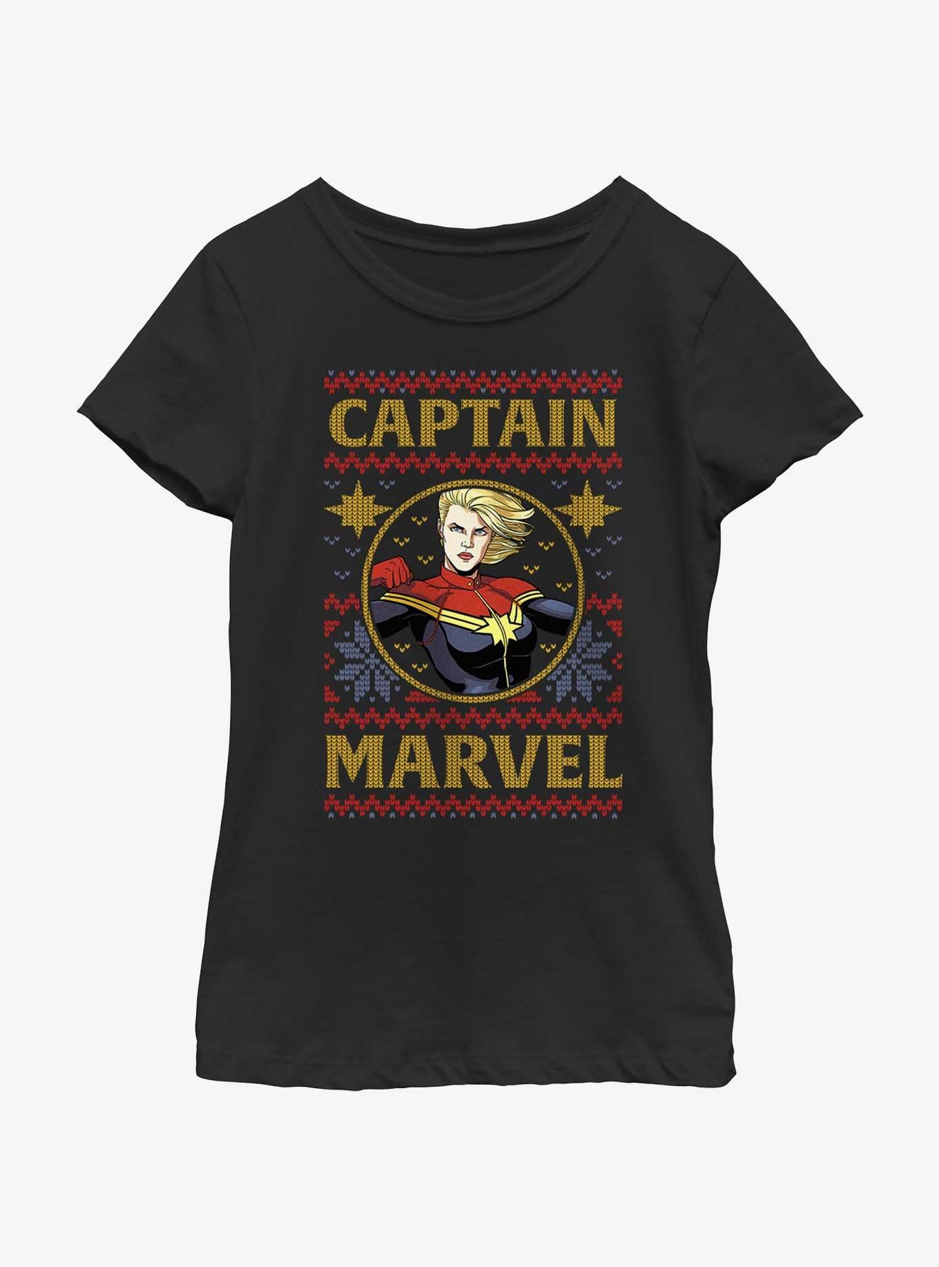 Marvel Captain Marvel Ugly Christmas Youth Girls T-Shirt, BLACK, hi-res