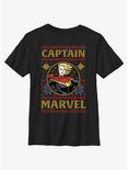 Marvel Captain Marvel Ugly Christmas Youth T-Shirt, BLACK, hi-res
