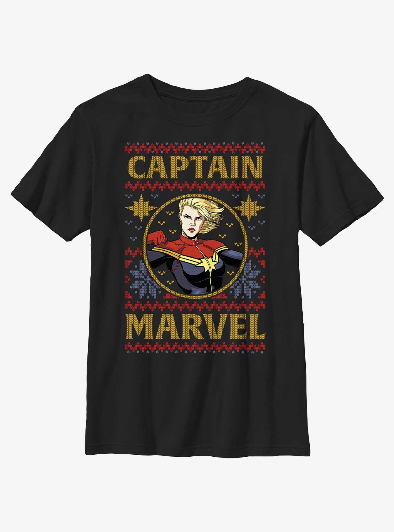 Marvel Captain Marvel Ugly Christmas Youth T-Shirt, BLACK, hi-res