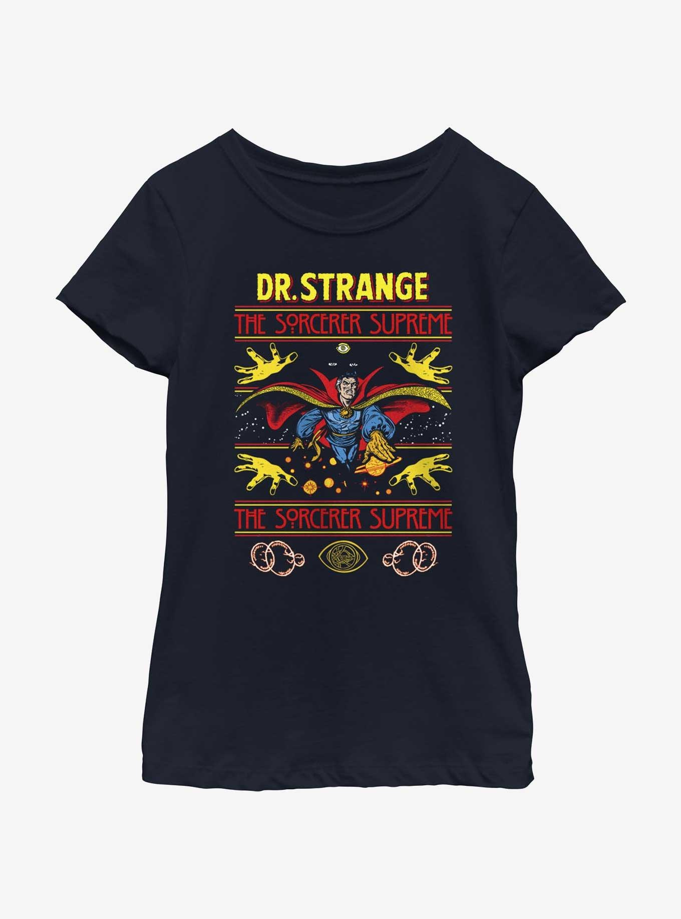 Marvel Doctor Strange Sorcerer Supreme Ugly Christmas Youth Girls T-Shirt, NAVY, hi-res