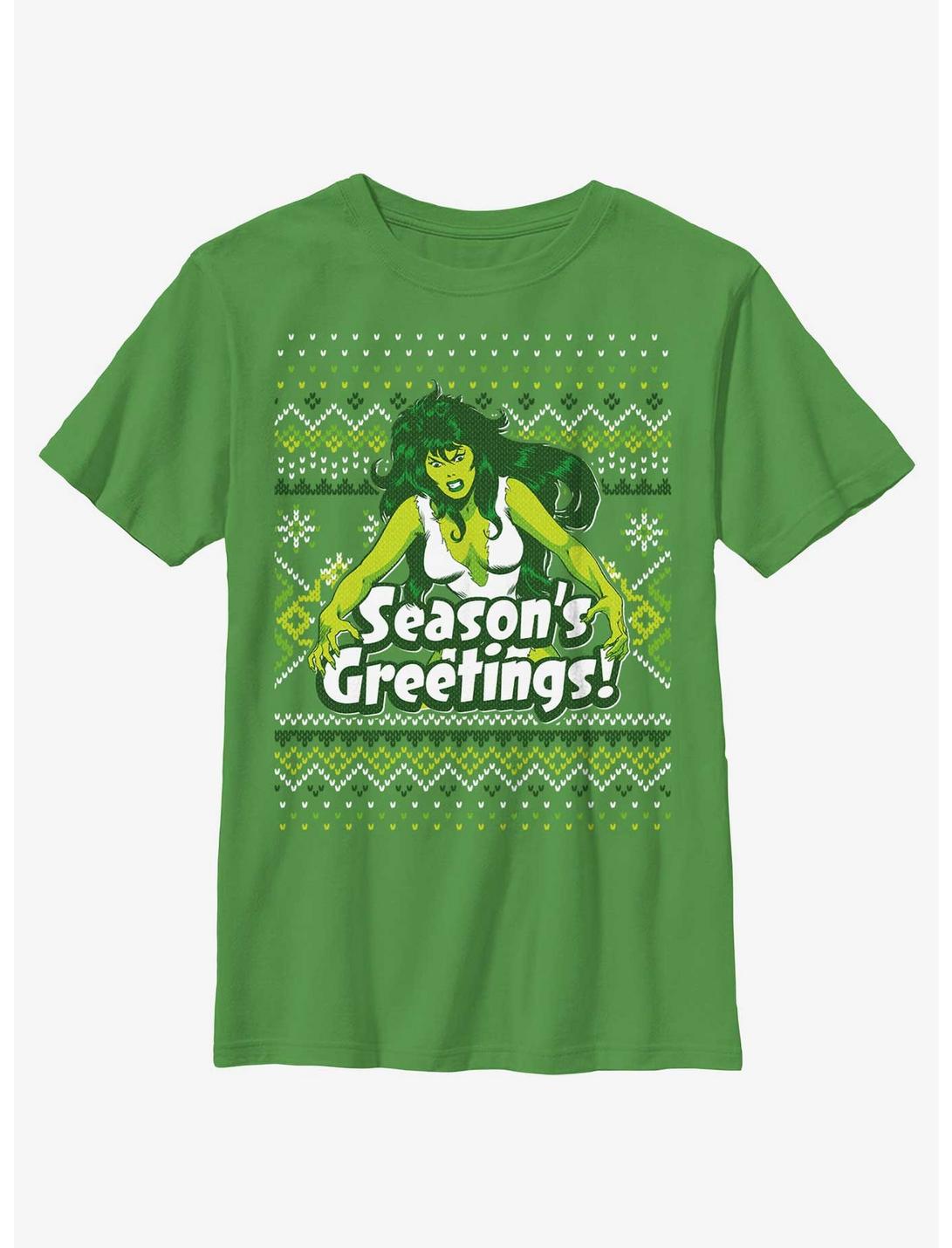 Marvel She-Hulk Season's Greetings Ugly Christmas Youth T-Shirt, KELLY, hi-res
