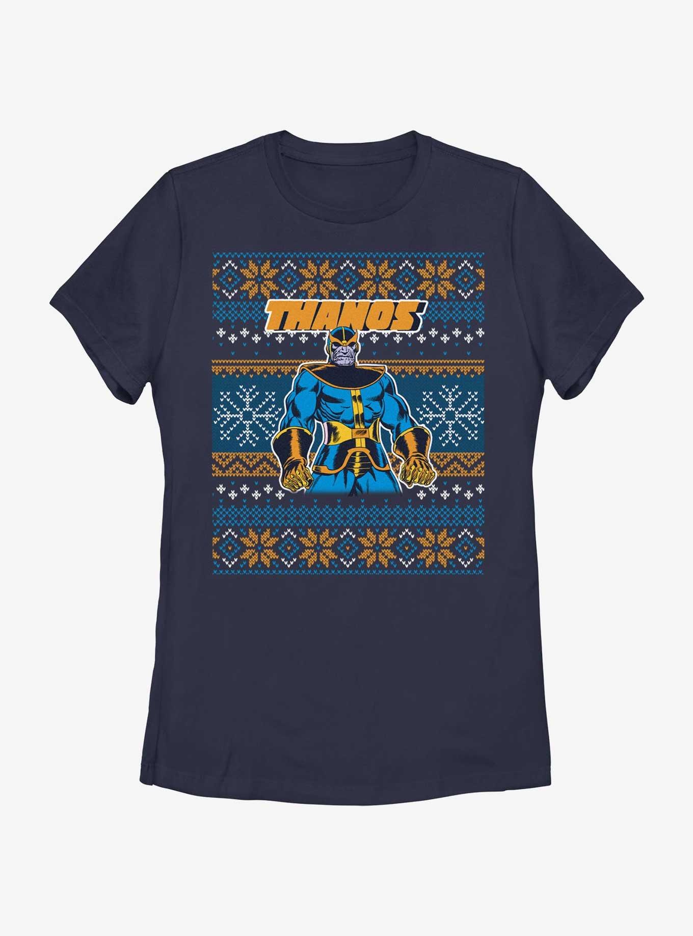 Marvel Thanos Ugly Christmas Womens T-Shirt, NAVY, hi-res