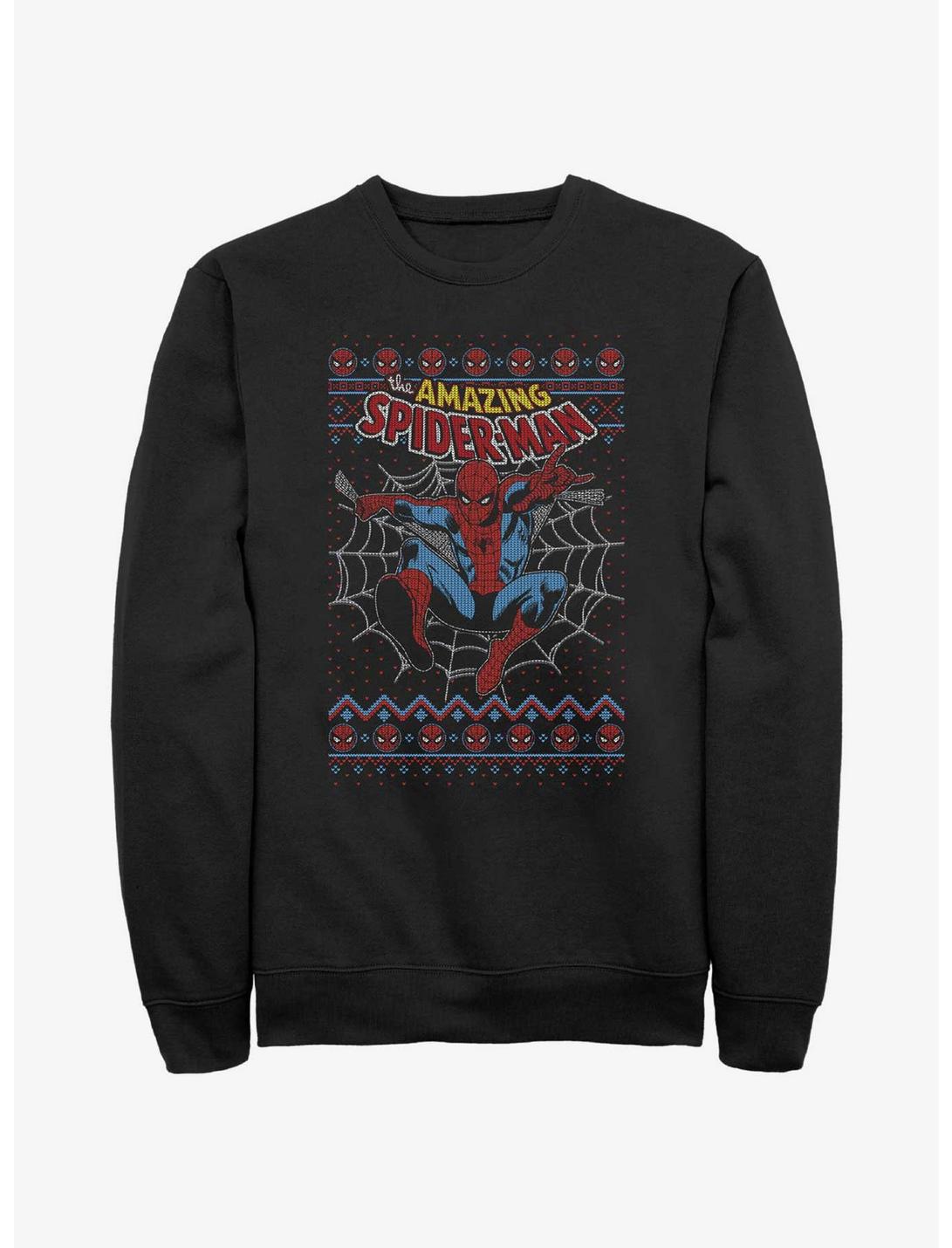 Marvel Spider-Man Web Jump Ugly Christmas Sweatshirt, BLACK, hi-res