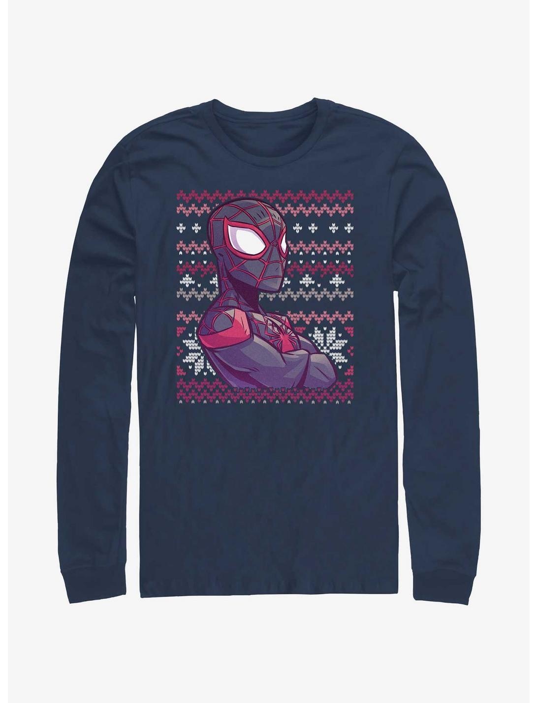Marvel Spider-Man Miles Morales Ugly Christmas Long-Sleeve T-Shirt, NAVY, hi-res