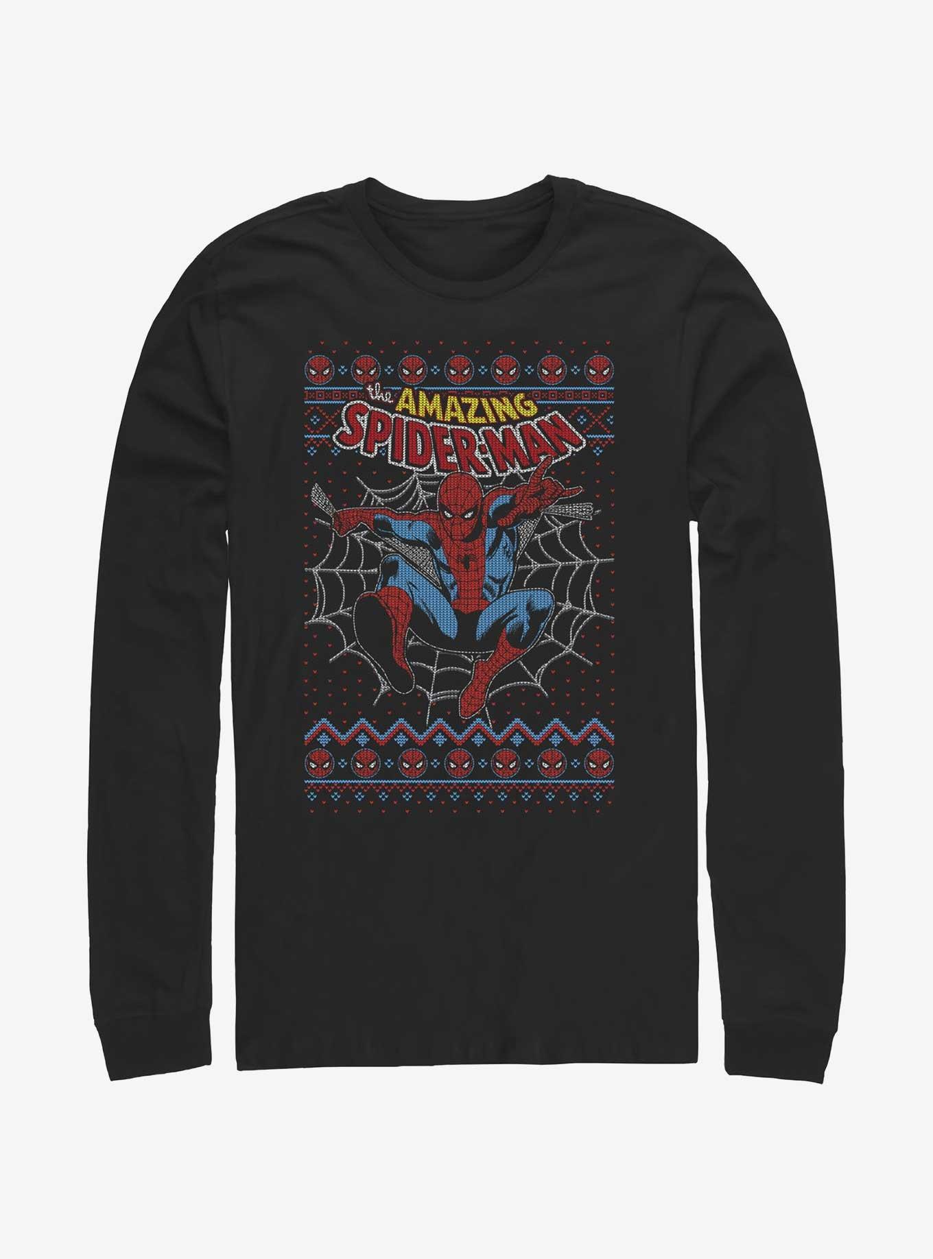 Marvel Spider-Man Web Jump Ugly Christmas Long-Sleeve T-Shirt, BLACK, hi-res